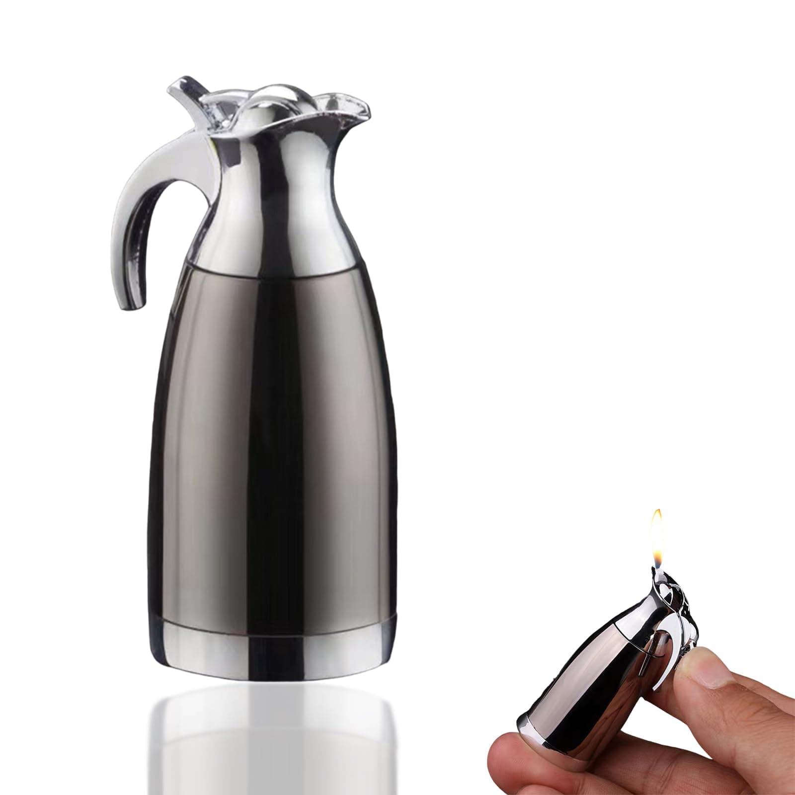 SMTSEC Butane Lighter: Windproof, Flameless, Cute and Cool Design for Men, Candles - Creative Kettles Kitchenware, Fillable Adjustable (Black)