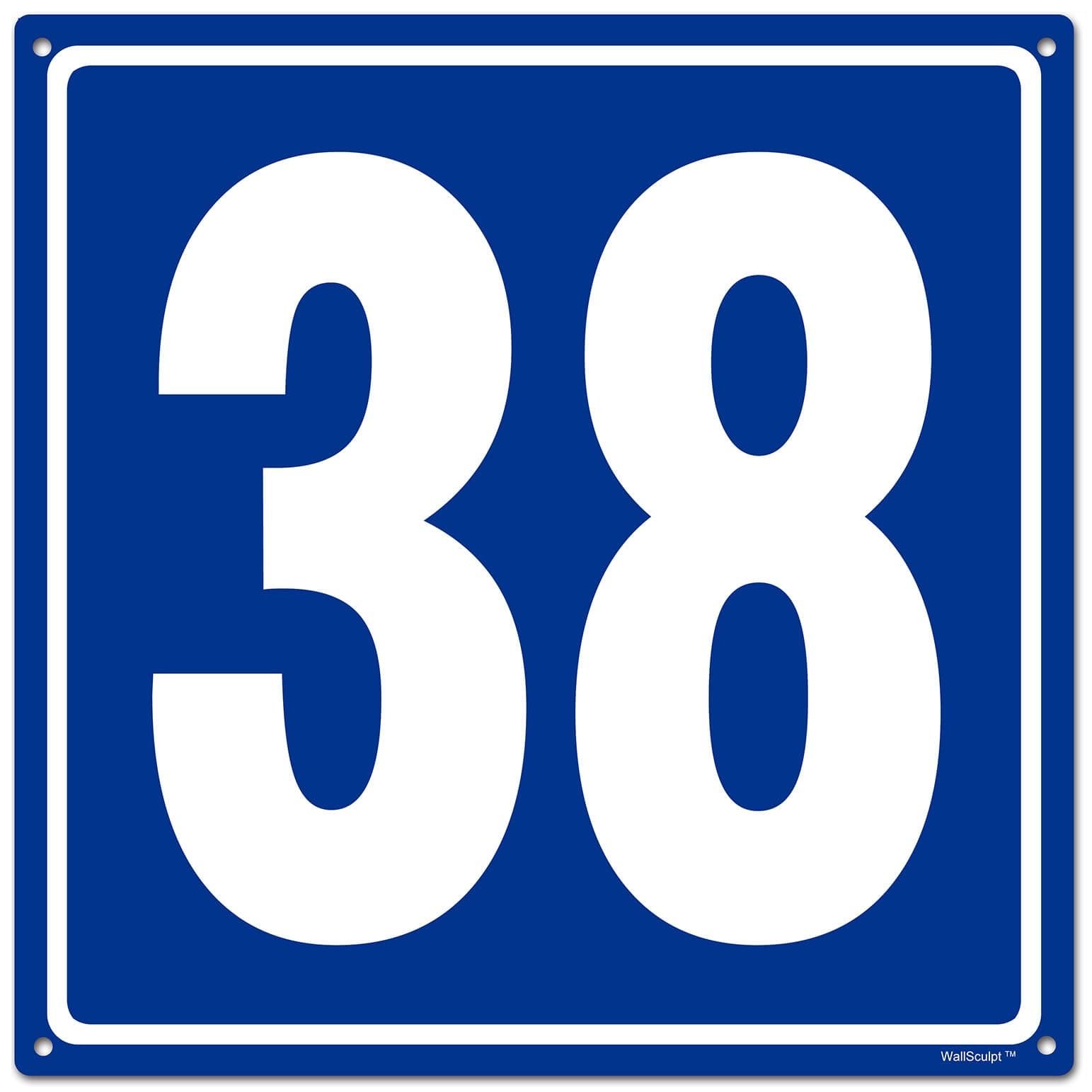 12x12" Parking Lot Number 38 Sign - High-Intensity Grade Aluminum, Weatherproof, Fade-Resistant, Curbside Number, Blue/White, Ideal for Outdoor and Indoor Use