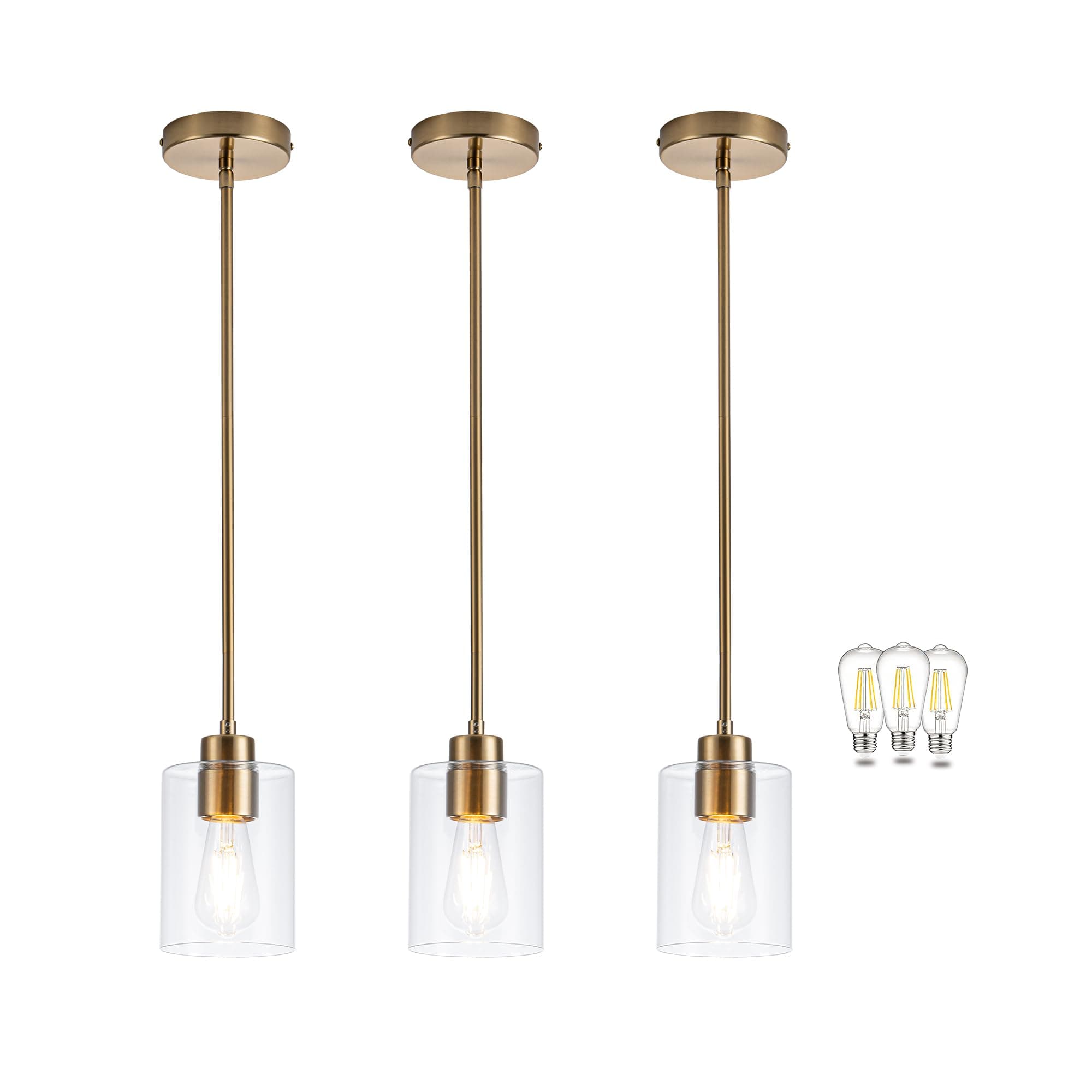 MAYNA 3-Pack Brushed Brass Modern Gold Pendant Lighting with Bulb