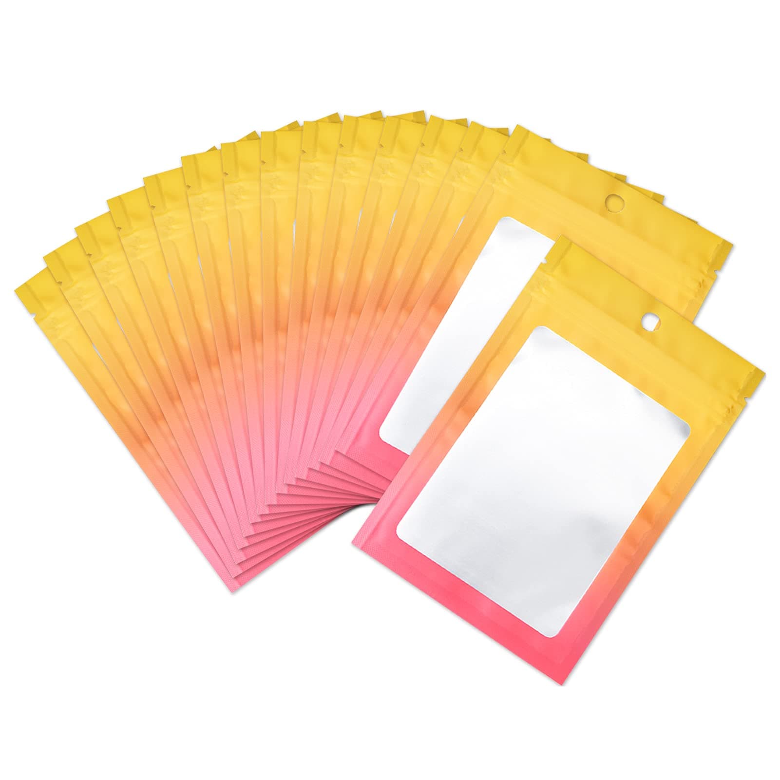 100 Pcs Mylar Bags, Smell Proof Resealable Clear Window Orange 4.72×7.08 in