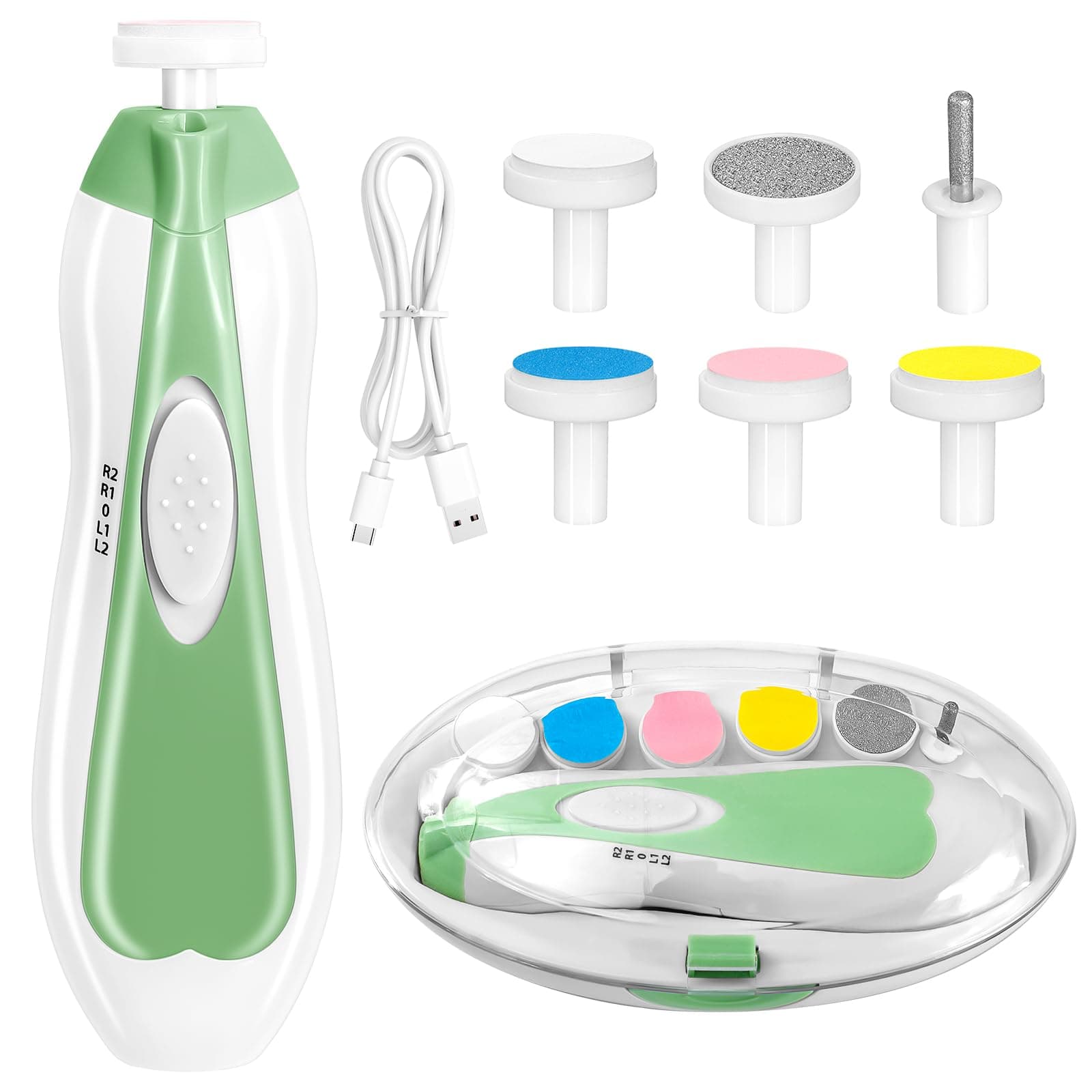 Qunlions life Baby Nail Trimmer Electric, 6 in 1 Rechargeable Baby Nail Clippers Manicure Set Grooming Kit for Toddler Infant or Adults (Green)