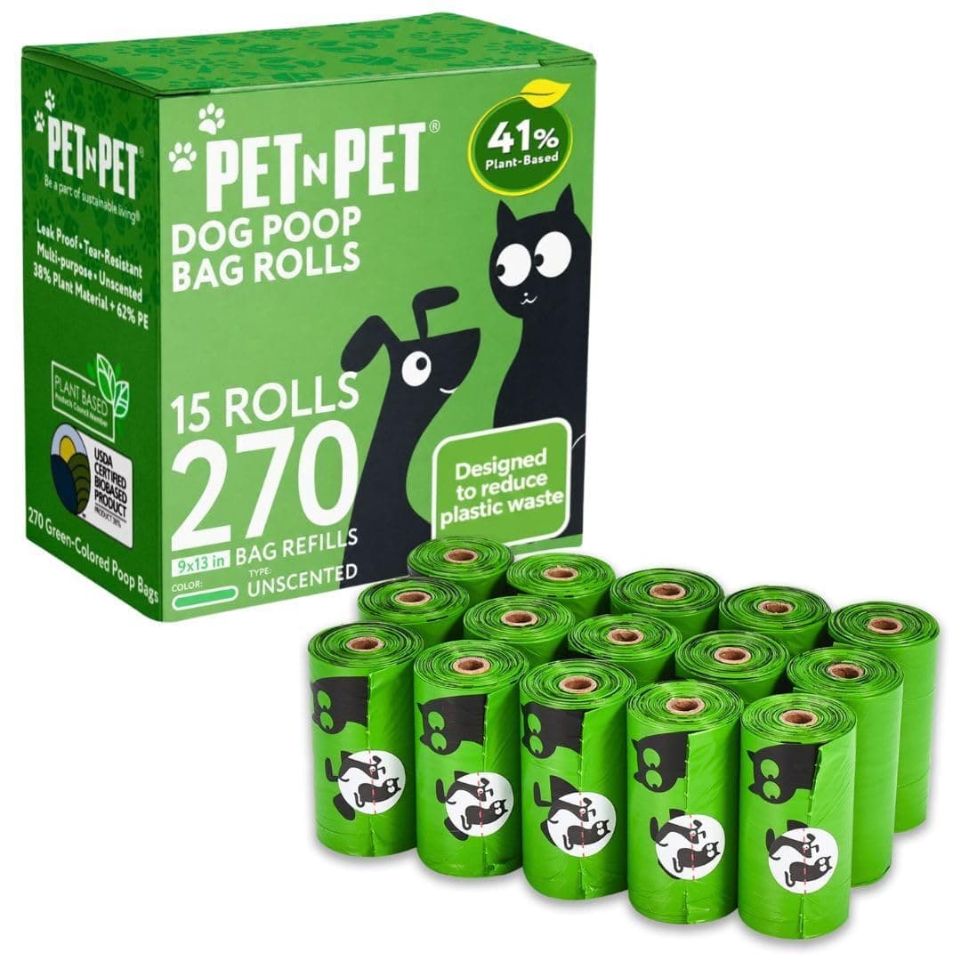 Pet N Pet Dog Poop Bags, Doggy Waste Bags, 270 Count Bulk Rolls, Green Unscented