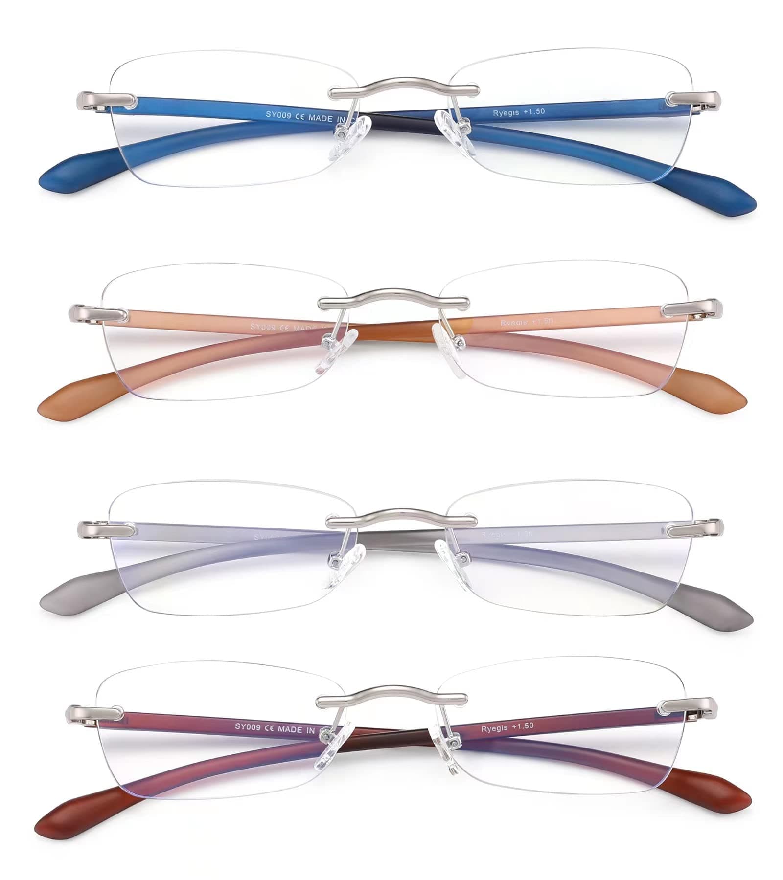 Lightweight Flexible Reading Glasses for Women, Rimless 4 Pack Blue Light Blocking Computer Readers Eyeglasses UV 400