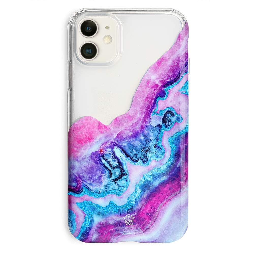 Velvet Caviar Compatible with iPhone 11 Glitter Case Geode Marble Design for Girls - Clear Protective Phone Cover (Purple Blue Agate)