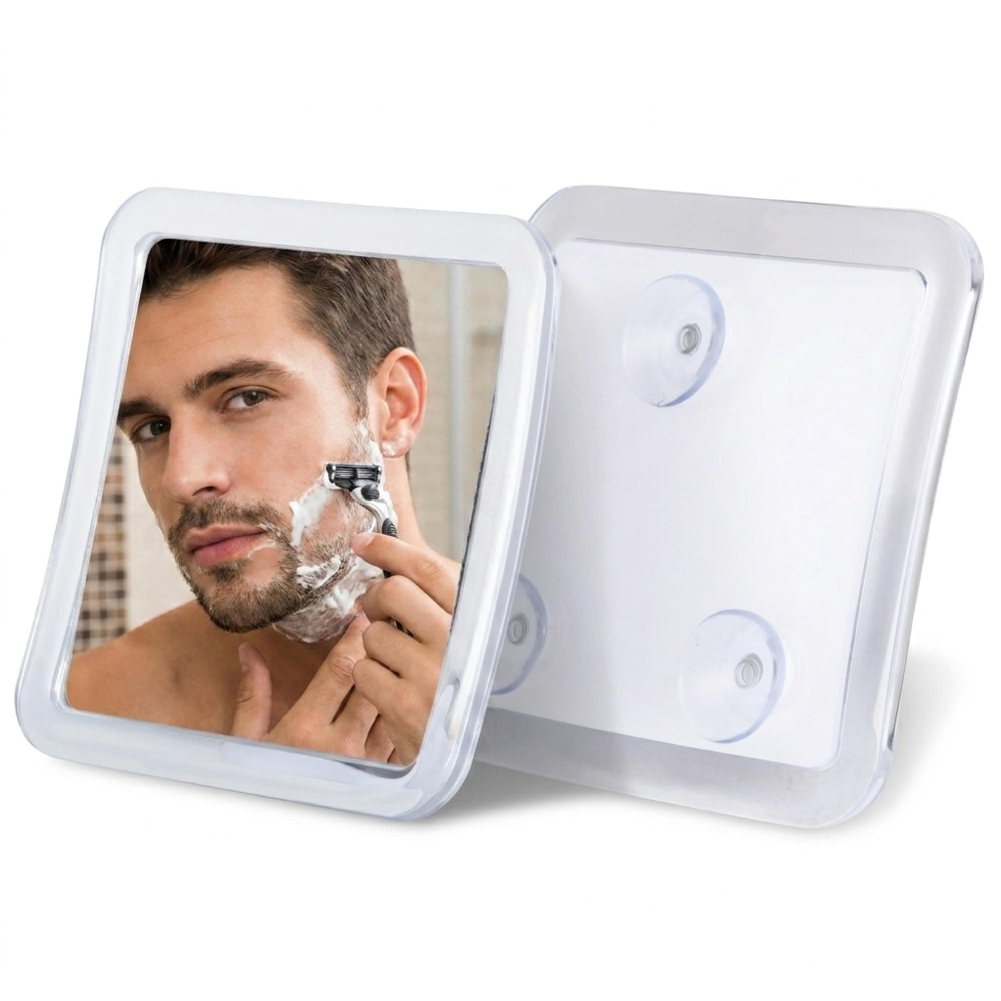 Small Travel Shower Mirror - Fog Free Shaving Mirror with Triple Suction Cups - Portable and Unbreakable Fogless Anti-Fog Mirror for Bathroom and Travel - 13.5cm x 13.5cm