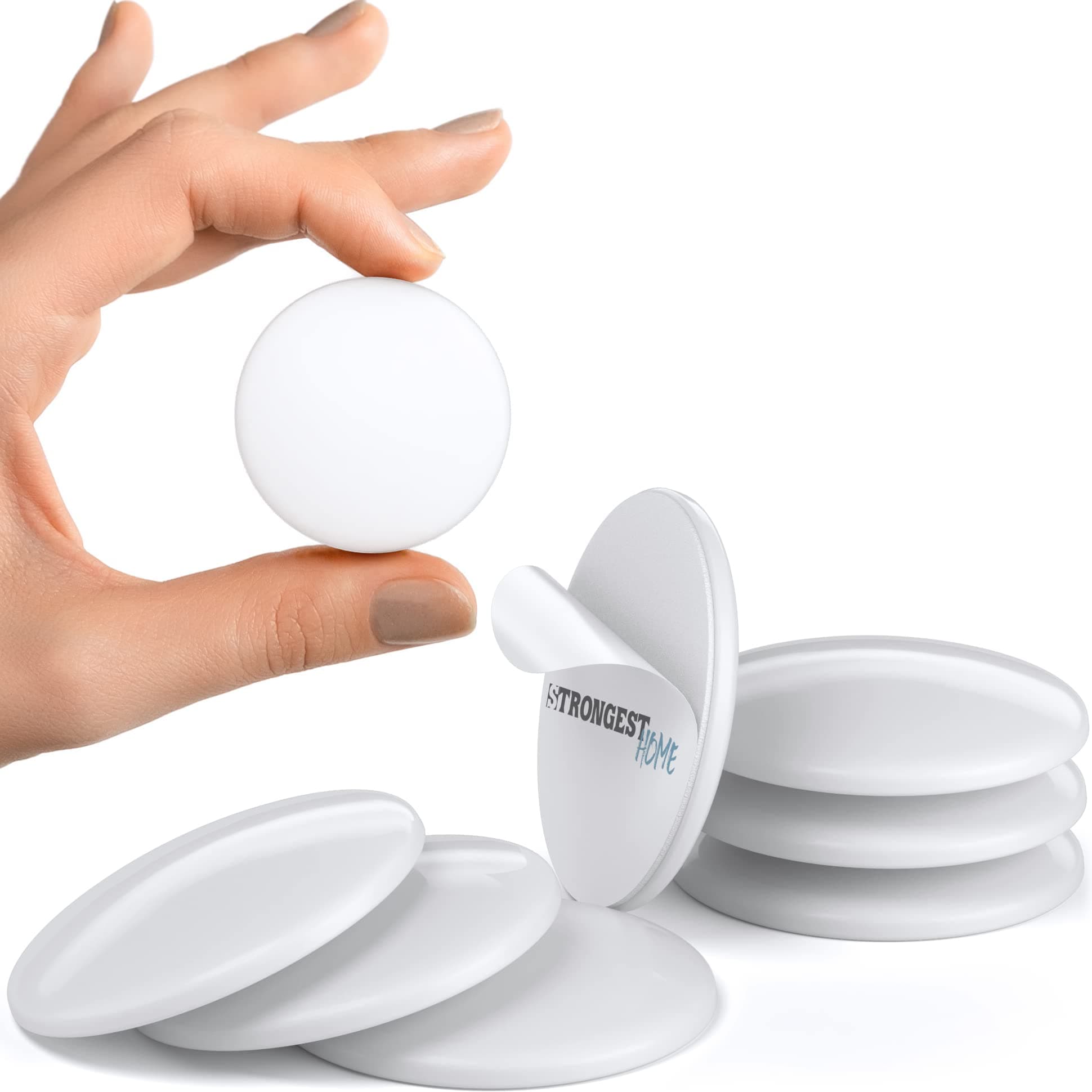 STRONGEST HOME Door Stoppers (Medium) 1.57" - Door Stop for Wall with Strong Back Adhesive - Quiet and Shock Absorbent Silicone Wall Protectors from Door Knobs - Protects Every Surface (White | 7 PCS)