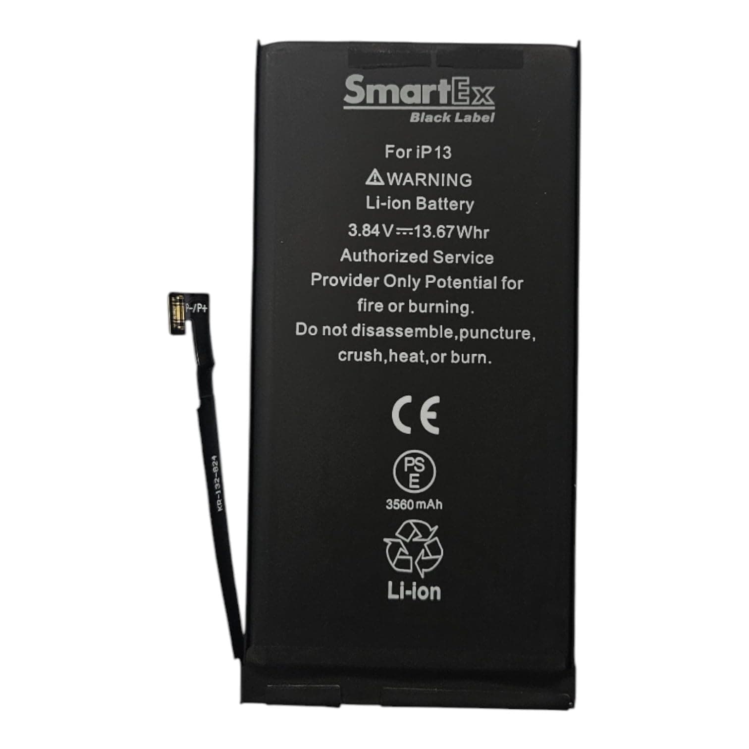 Smartex® Black Label Self-diagnostic battery compatible with iPhone 13 No Pop Up - High capacity 3560mAh