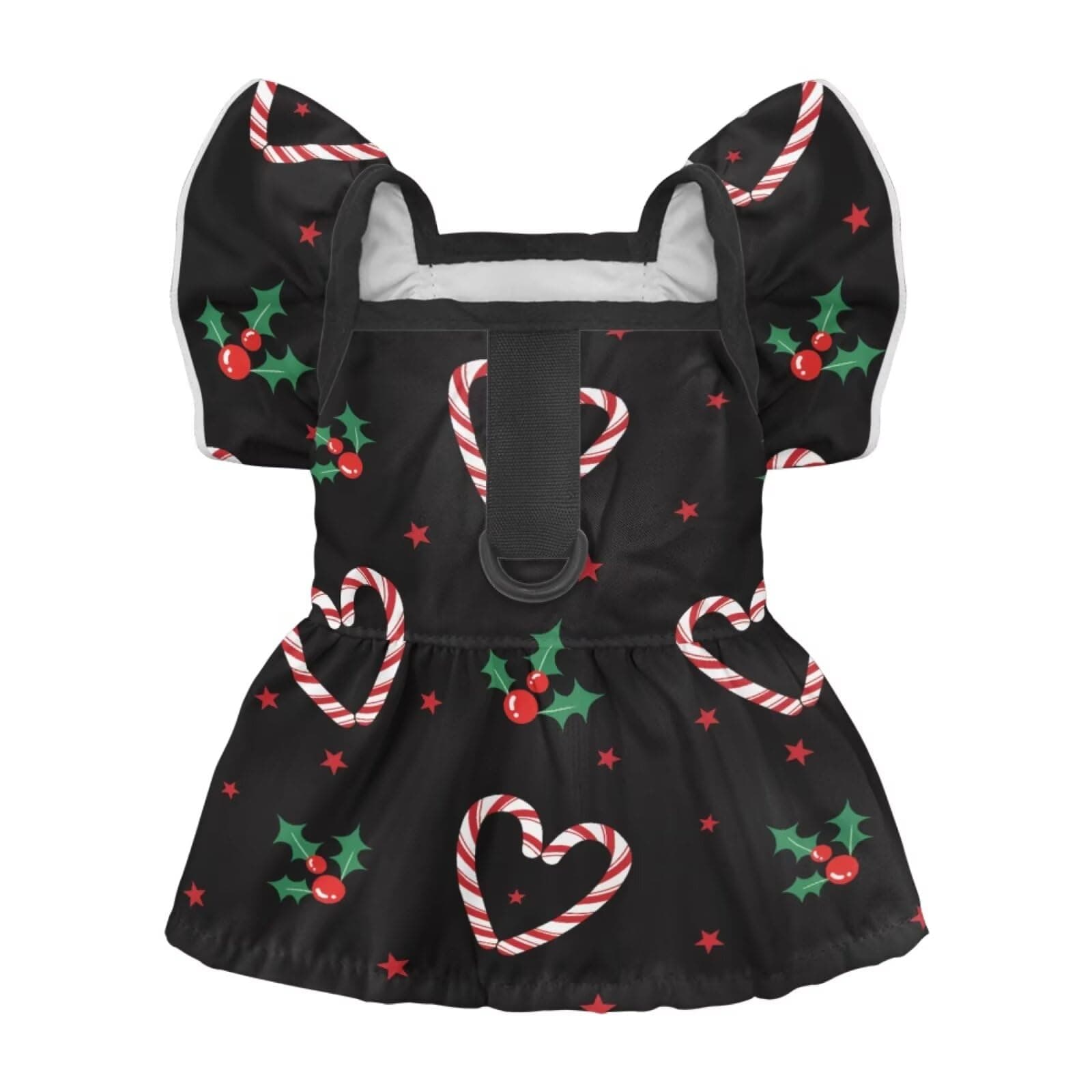 Txsniver Comfy Dog Dress for Girls, Breathable Polyester Ruffle Trim Pet Princess Skirt with D-Ring for Christmas, Candy Cane Holly Print Princess Outfit for Large Breeds, Size L