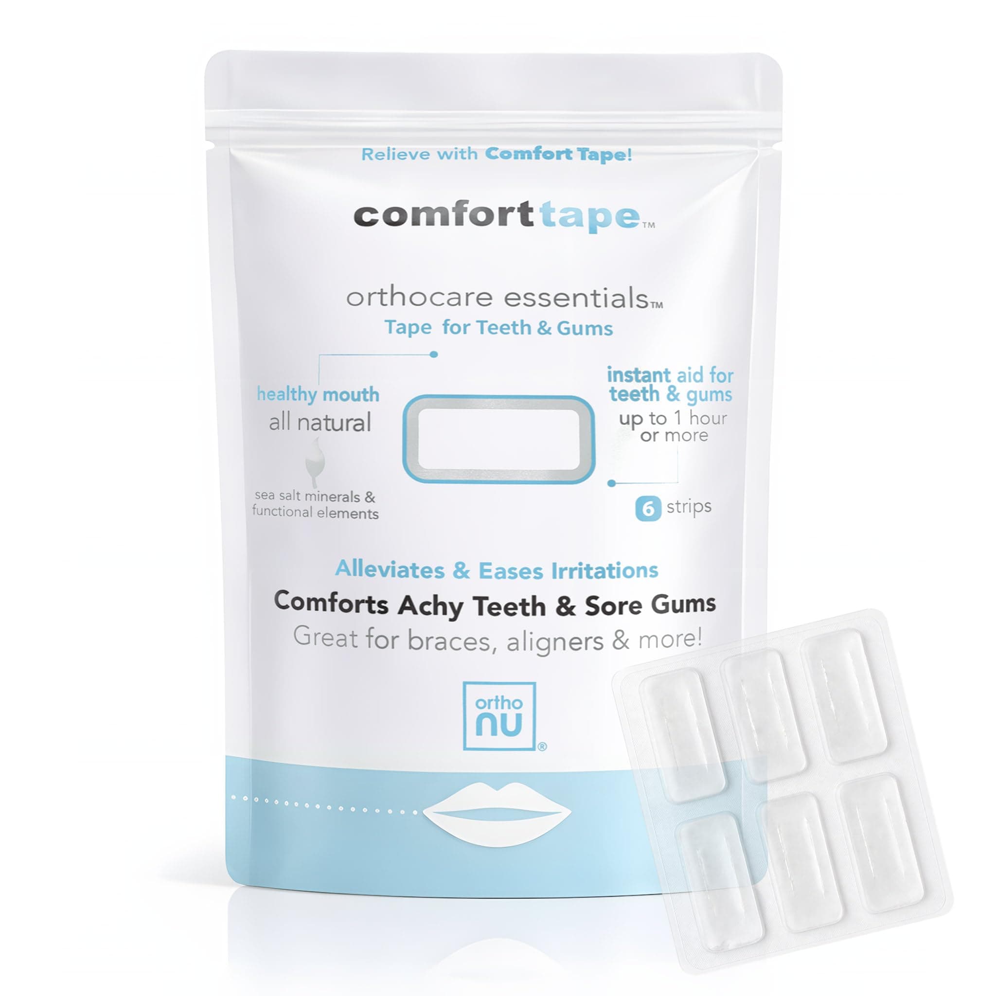 Ortho Nu Comfort Tape, Instant Comfort and Relief for Oral Pain Caused by Braces, Aligners, Dentures and Dental Appliances, Up to 2 Hours of Relief for Orthodontic Pain