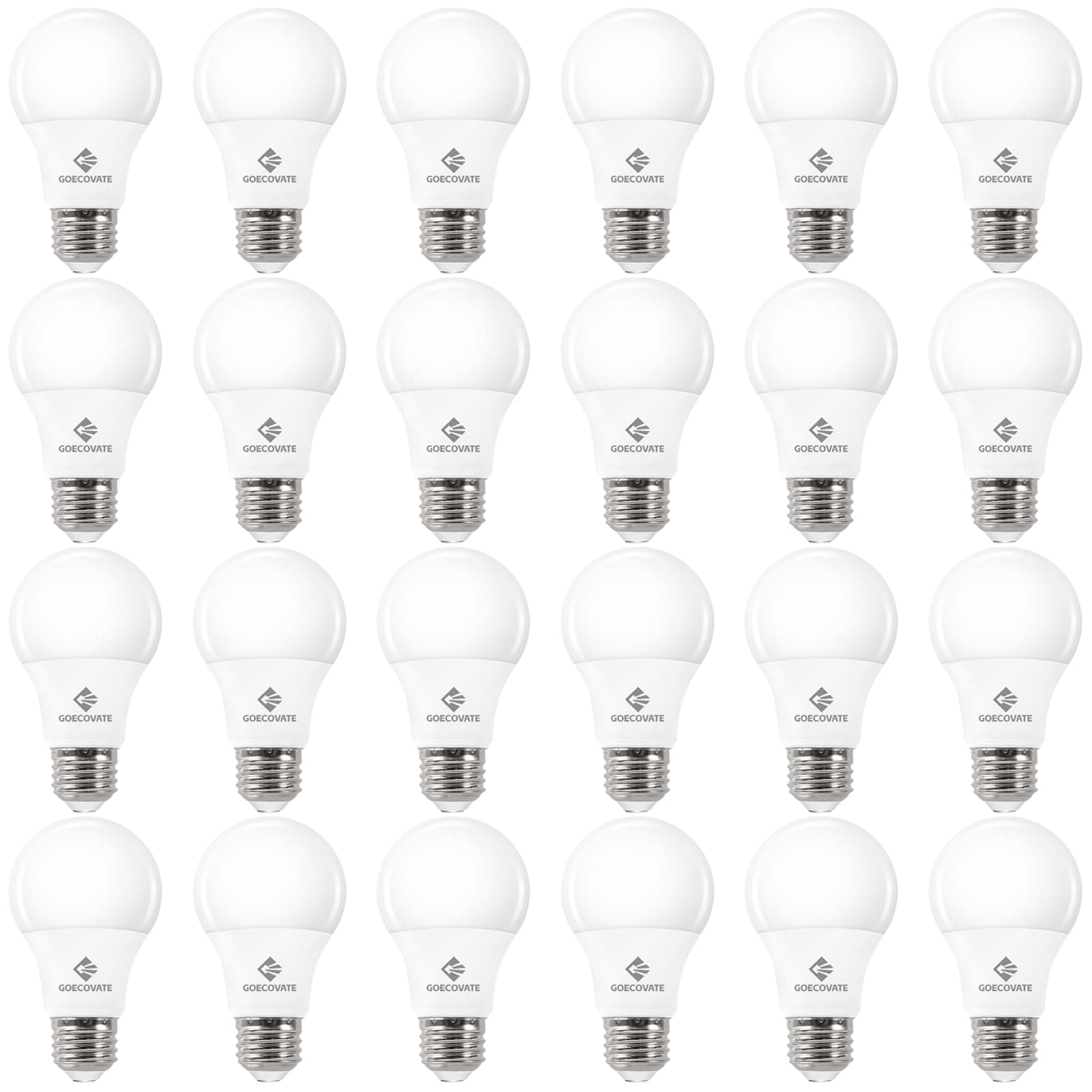 GOECOVATE A19 8W LED Light Bulbs, 60 Watt Equivalent LED Bulbs, Softwhite 2700K, 800 Lumens, E26 Standard Base, Non-Dimmable, LED Bulbs for Bedroom, ETL/UL Listed, 24 Pack