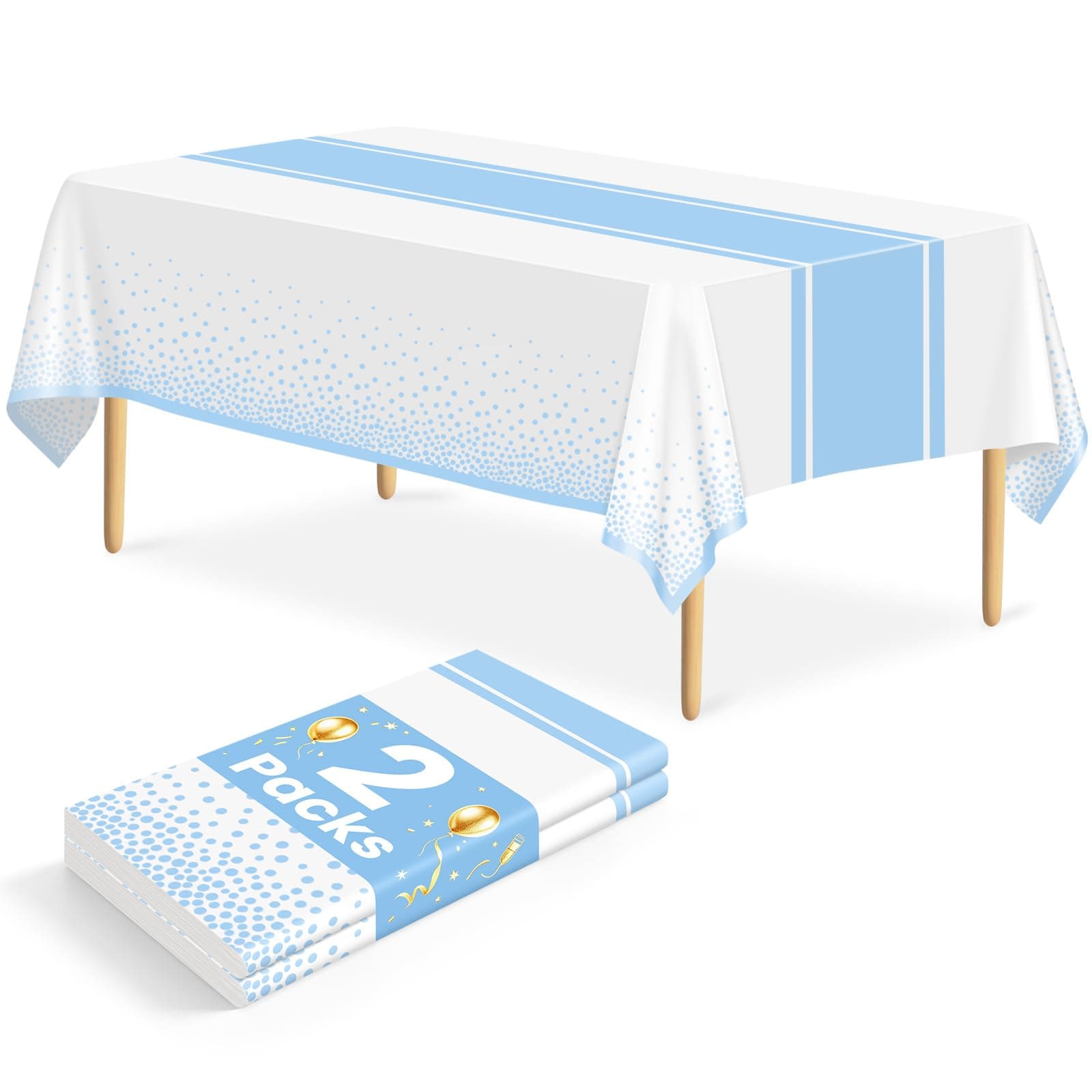 LIKAJON 2 Pack White and Light Blue Tablecloth for Party, 54 x 108 Inch
