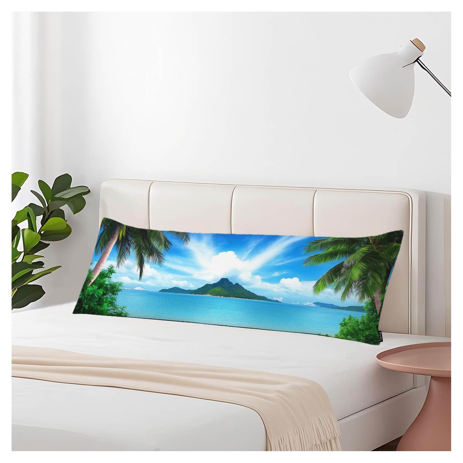 Wsenltvy Decorative Body Pillow Covers 20x54inch Tropical Beach, Paradise Ocean Sea Palm Super Soft Body Pillow Case Cushion Cover Wrinkle Fade Body Pillowcases for Bed/Sofa/Couch/Patio/Balcony