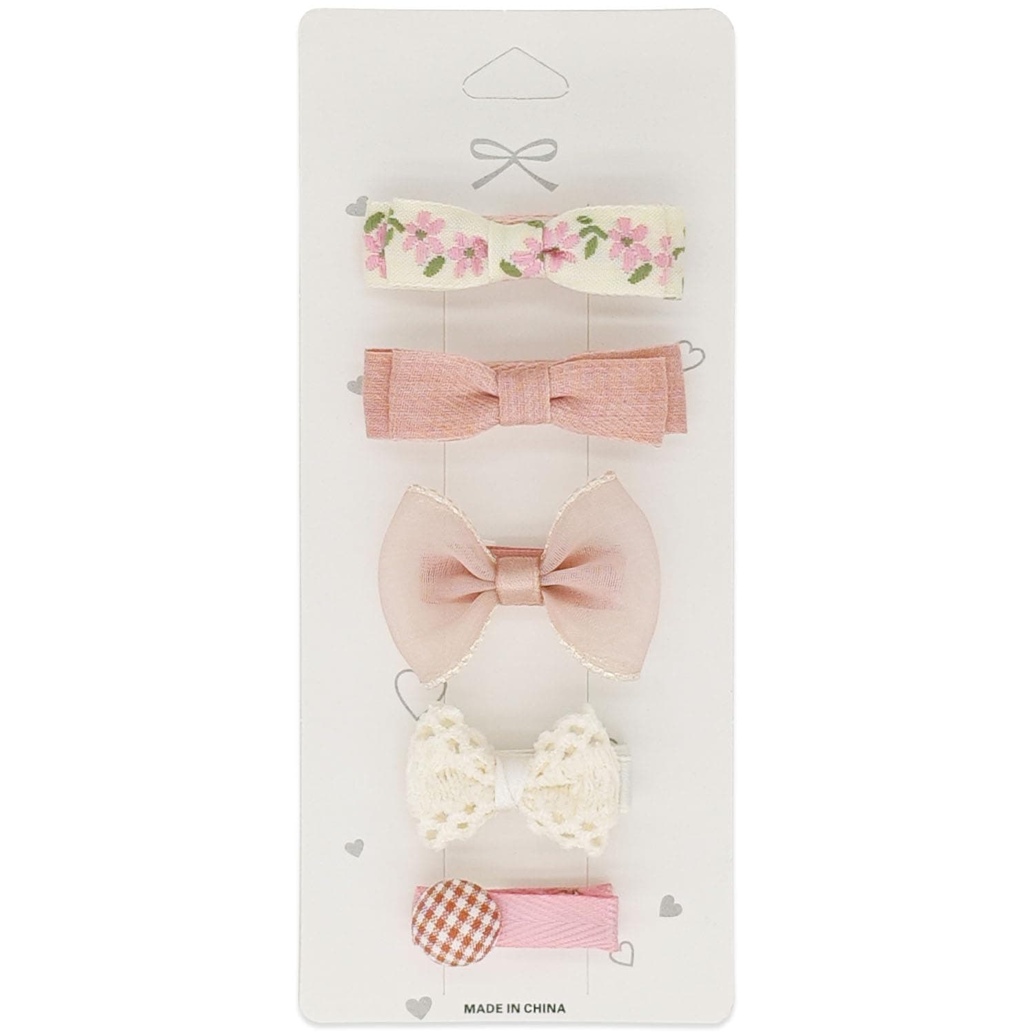 Baby Hair Clips Set – Soft Pink & White Bow Hair Clips for Toddlers, All Fabric Wrapped No-Slip Duckbill Clips (5-Pack Gentle Girl Hair Accessories)