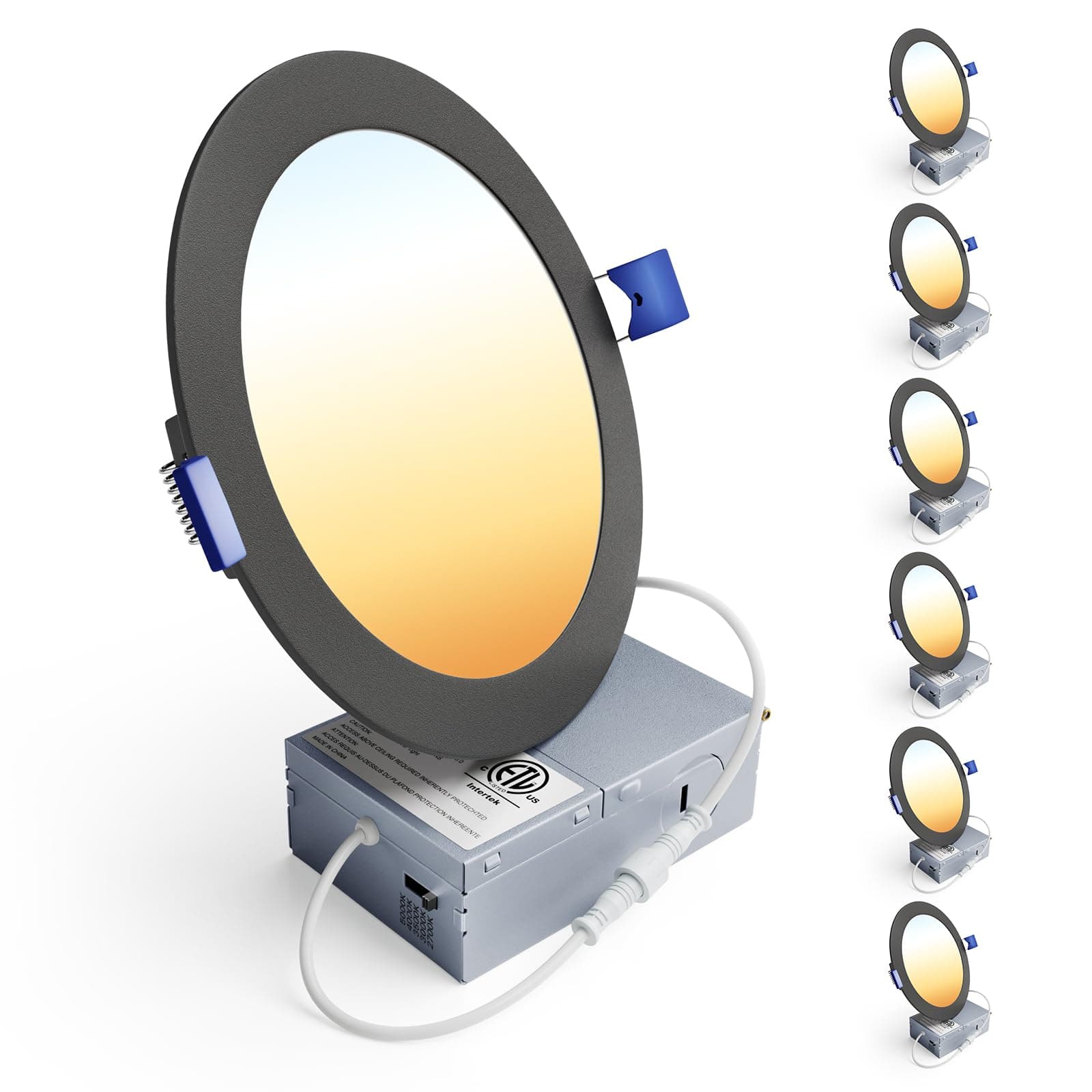 Ensenior 6 Pack 6 Inch LED Recessed Slim Pot Light, Black, 5CCT 1200LM 12W
