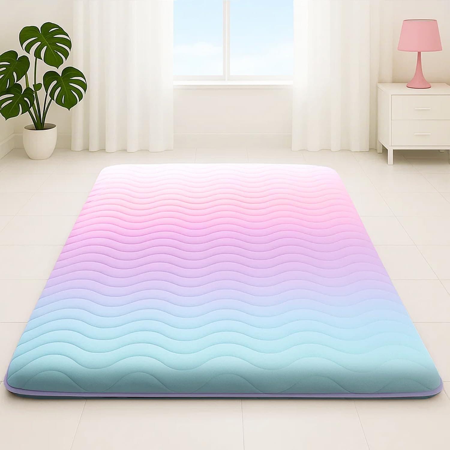 SCHNAUZER HOME Japanese Floor Futon Mattress, 3.2" Thicken Colorful Rainbow Portable Floor Mattress, High-Density Foam Tatami Mat Sleeping Pad for Camping Guest Room Dormitory RV, Full