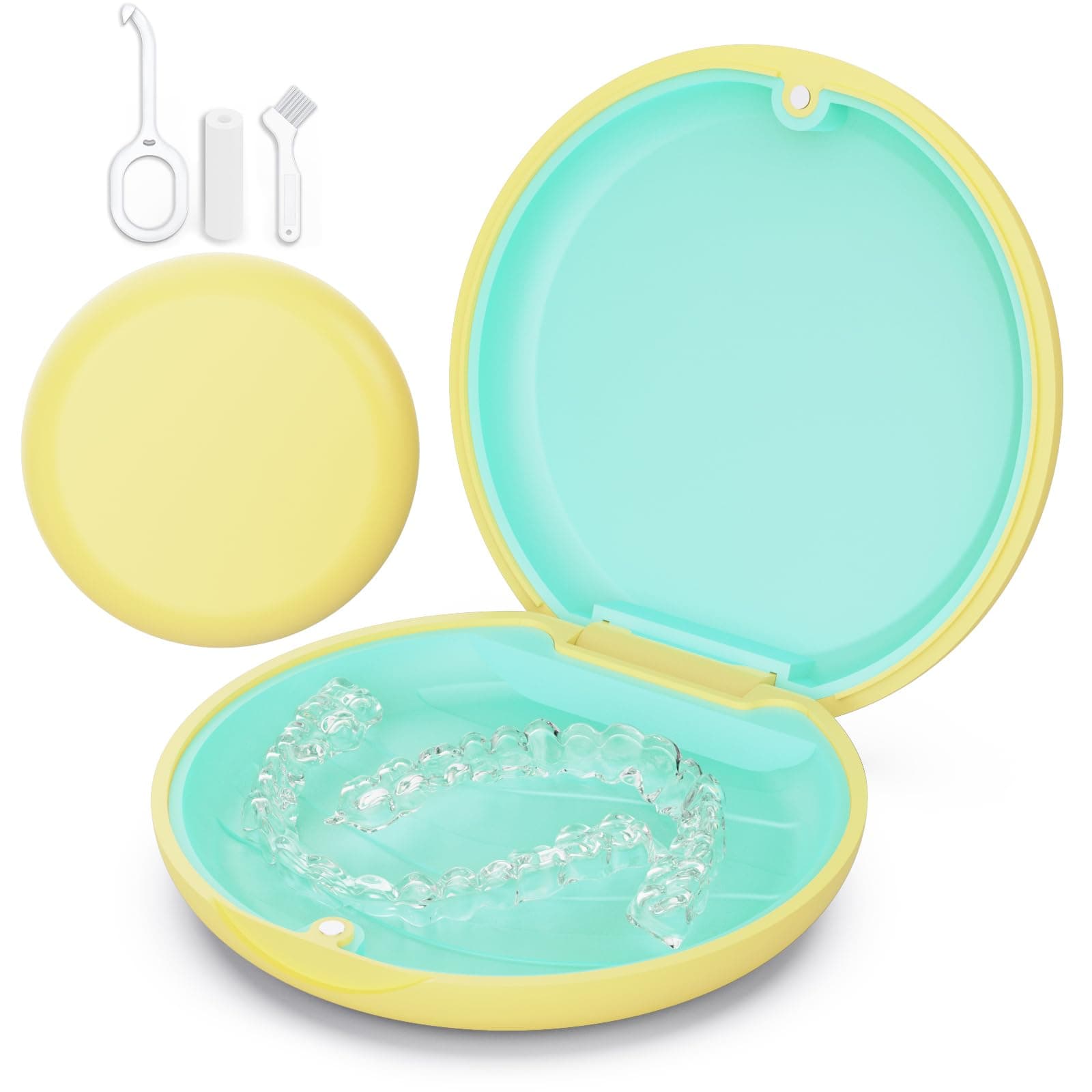 Retainer Case, Slim Aligner Case Compatible with Invisalign, Cute Retainer Box with Silicone Pads, Yellow