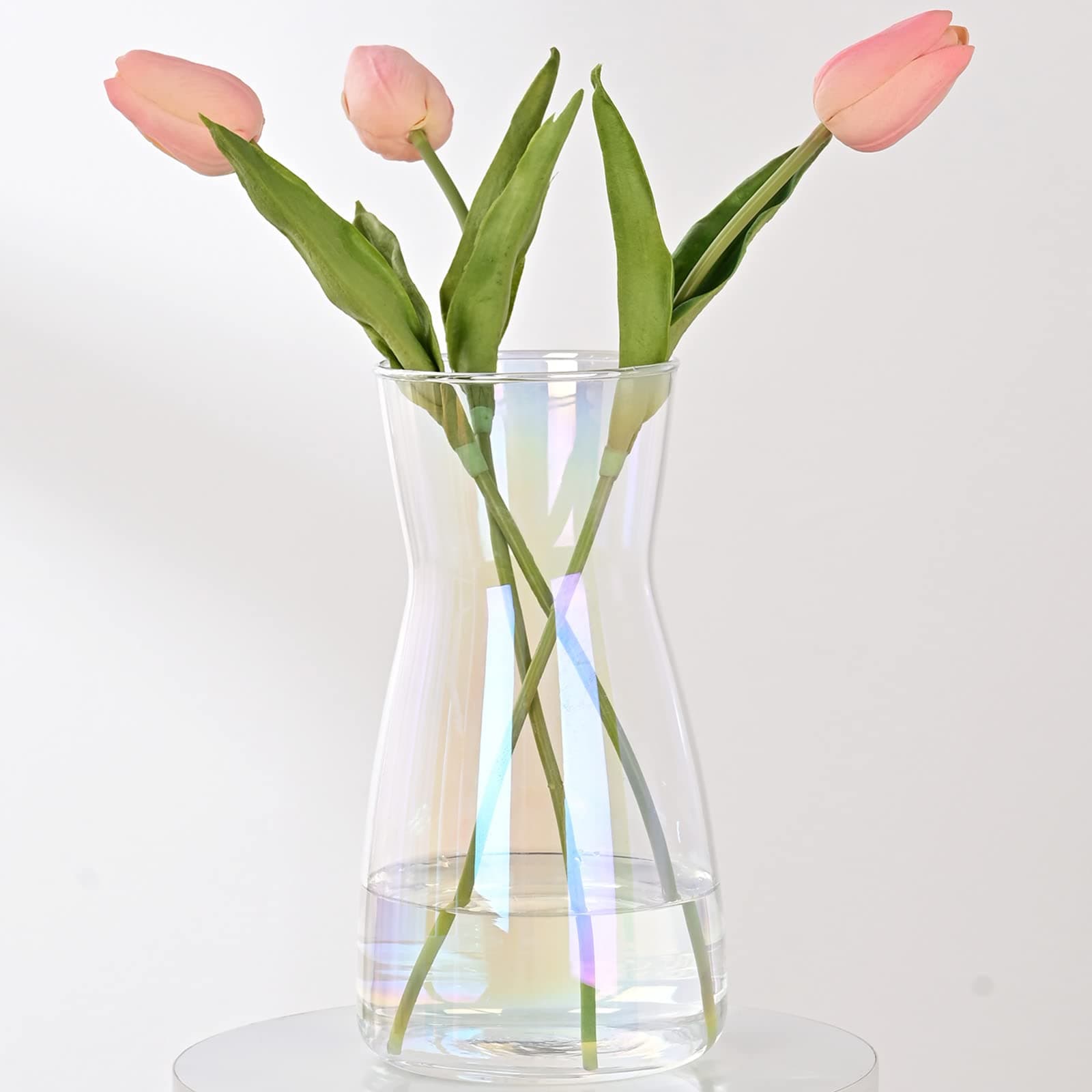 8 Inch Iridescent Glass Vase for Flowers, Modern Boho Table Decor