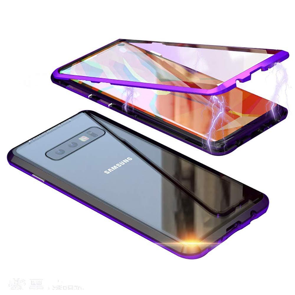 Galaxy S10 Plus Case,Shinetop Ultra Slim Magnetic Adsorption Case Metal Frame Front and Back Tempered Glass Flip Cover [Support Wireless Charging] Full Body Protective Case for Samsung Galaxy S10 Plus