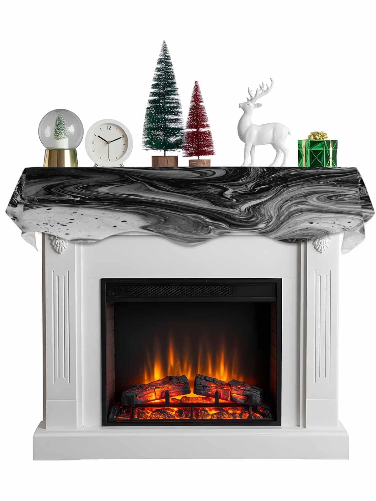 Christmas Mantel Scarf 60 x 17 Inch, Black Marble Mantel Decorations for Fireplace Scarf Hoilday Decoration, Vintage Abstract Grey Fluid Aesthetic Mantels Scarves Fireplace Cover Runner