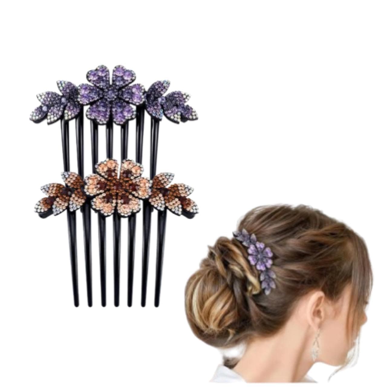 Adornish Purple Leaf Hair Clips for Women Flower Hair Comb Pins Slide Hair Clips for Girls Crystal Barrettes Bridal Charm Hair Accessories(Purple)