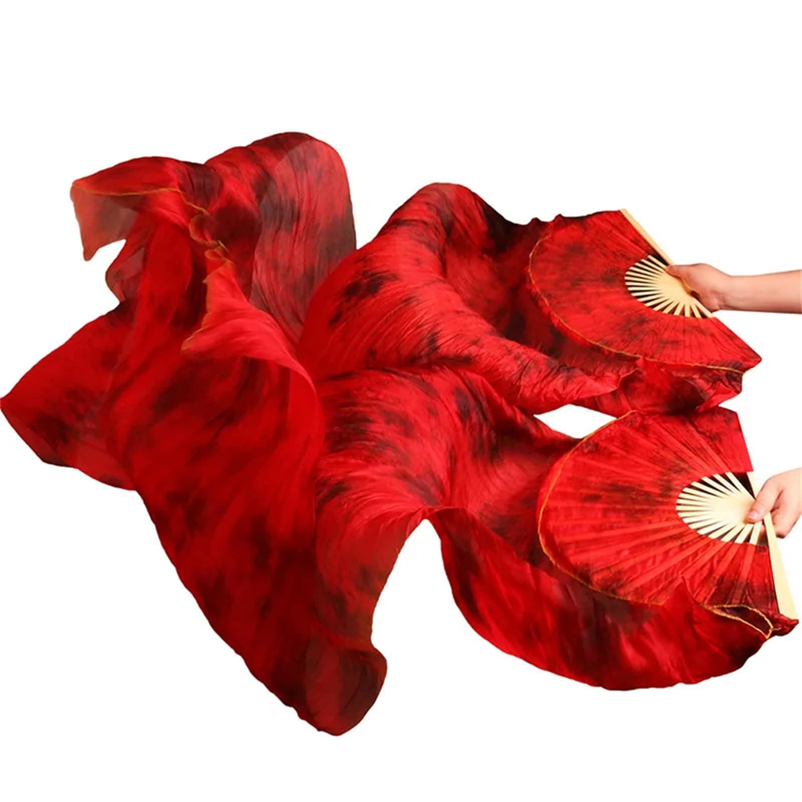 Hcclijo Silk Belly Dance 1PC/1Pair Veil Fans Handmade Dyed Tie Dye Belly Danc Performance Natural Silk Fans