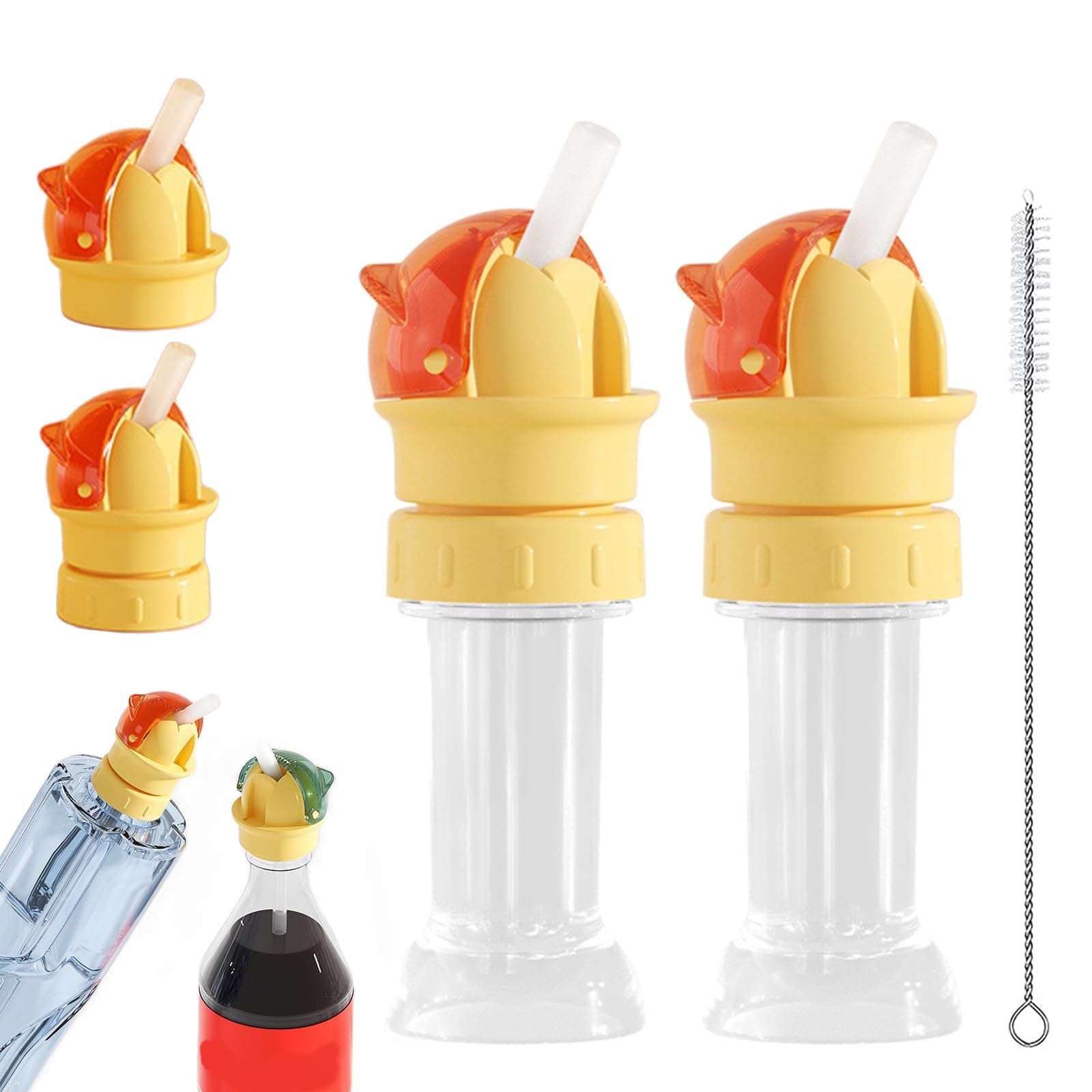 Reusable Children Beverage Water Bottle Straw Lid, 2 in 1 Design Straw Cap Portable, Water Bottle Spout Adapter for Kids, No Spill & BPA Free, Suitable for A Variety Of Bottle Mouths (2Pcs-Red)