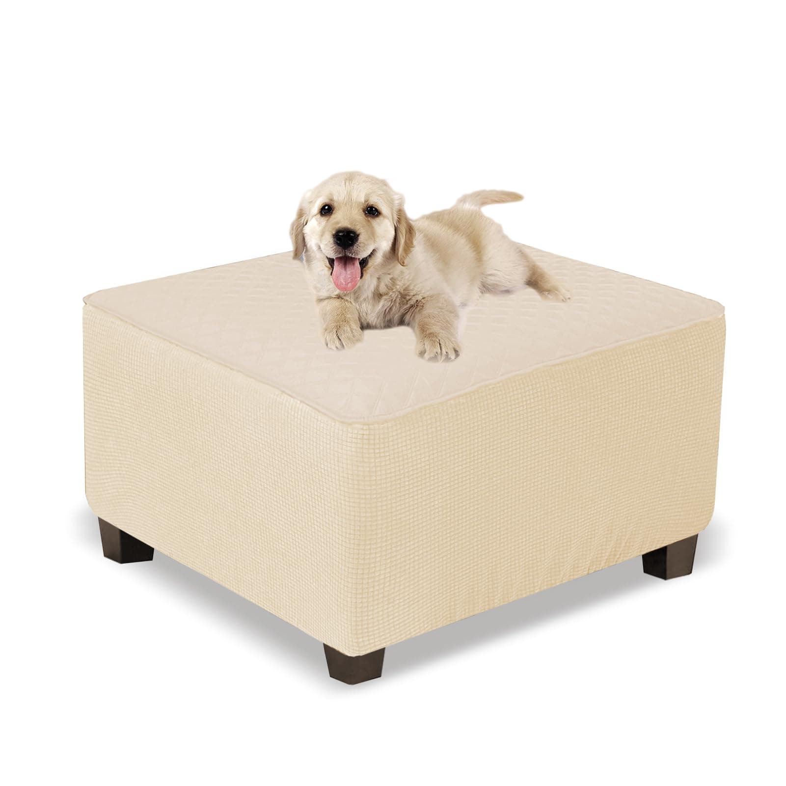 NeColorLife Waterproof Square Ottoman Cover,Medium,Khaki