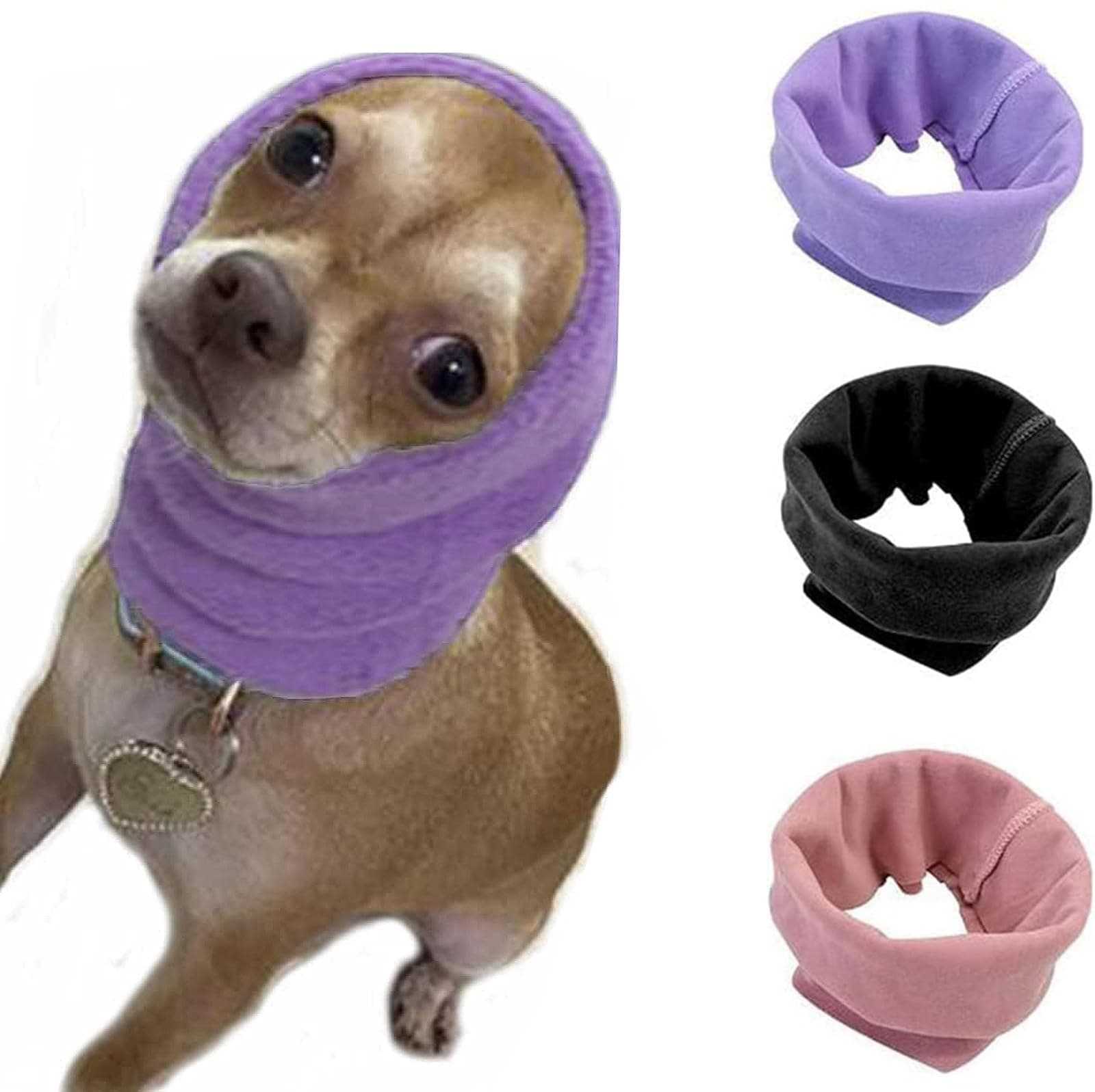 Treonca Quiet Ears for Dogs 3Pack Dog Snoods Ear Covers for Noise (Black+Pink+Purple) (Small)