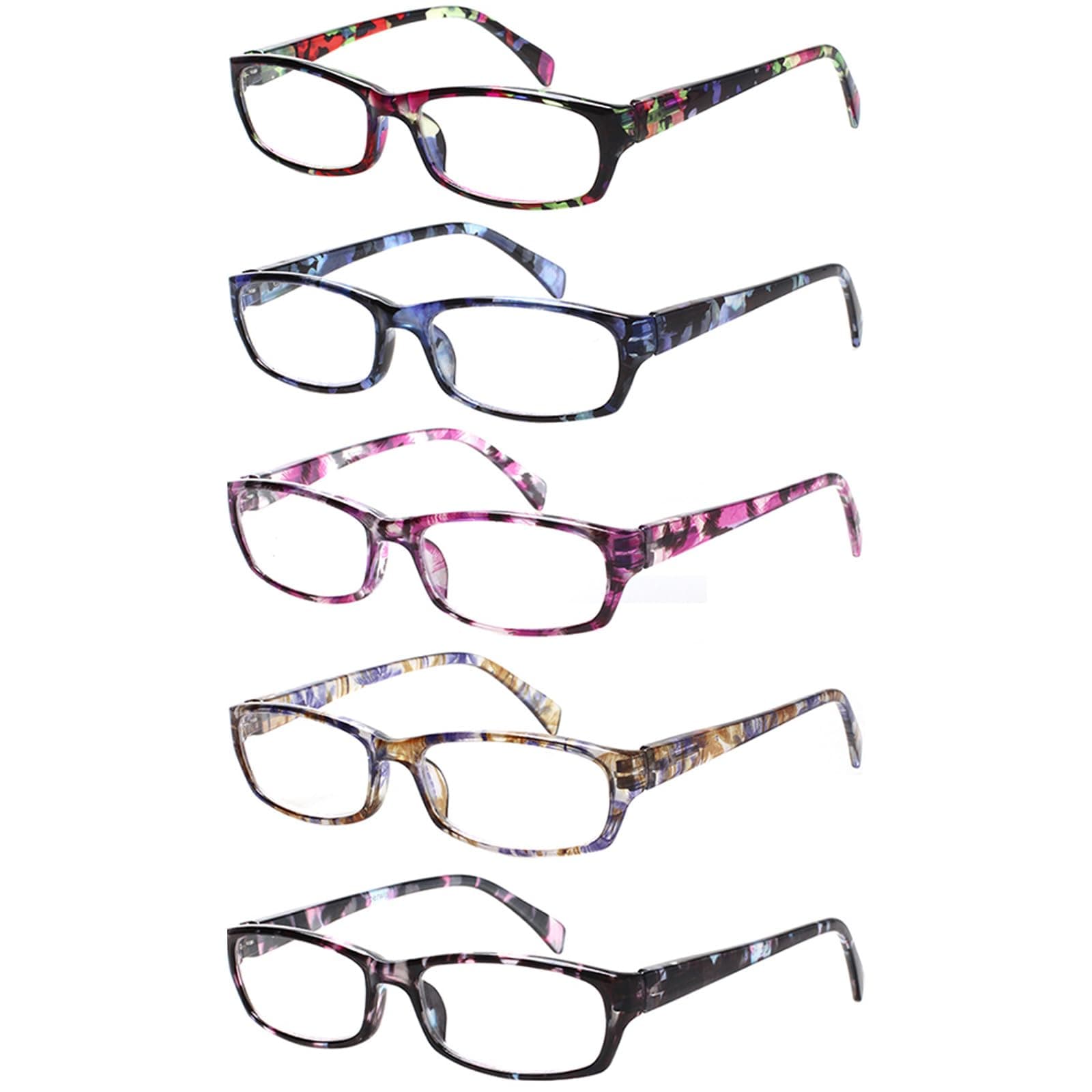 Kerecsen Reading Glasses 5 Pairs Fashion Ladies Readers Spring Hinge with Pattern Print Eyeglasses for Women (Mix Color -2, 2.25)