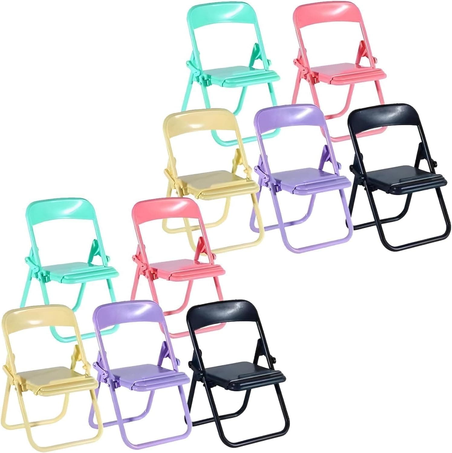 Tnyvm 10Pcs Foldable Chair Phone Stand, Mini Universal Mobile Holder in Candy Colors, Cute Desk Decor Accessories, Portable Stool Organizer, Gift Ideas and Miniature Decorative Items, Decorations