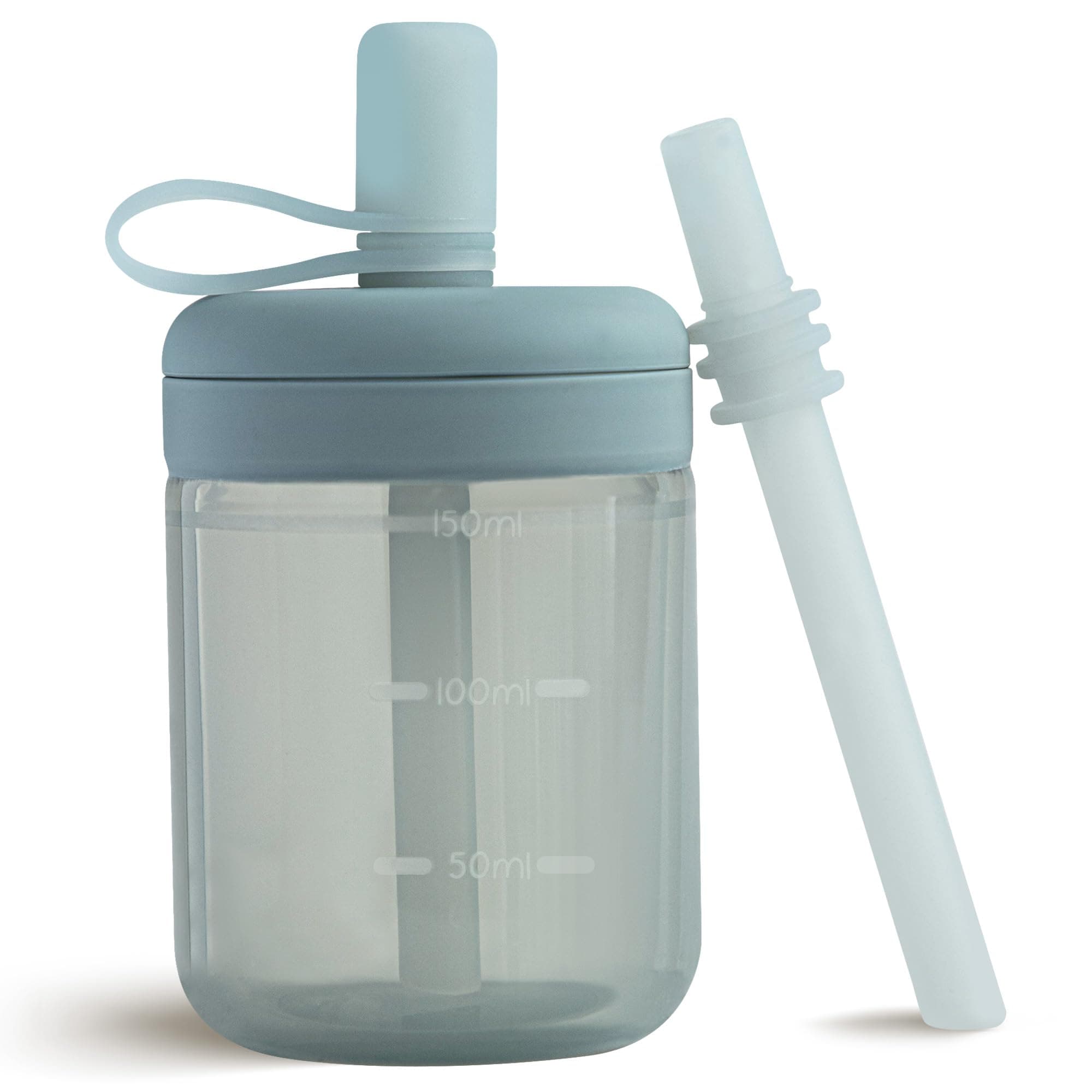 Moonkie Drinking Cup, Drinking Bottle with Straw, Silicone Drinking Cup for Baby and Children, Straw Cup with Lid, Leak-Proof, BPA-Free, Baby Cup from 6 Months, 5 oz (Ether)