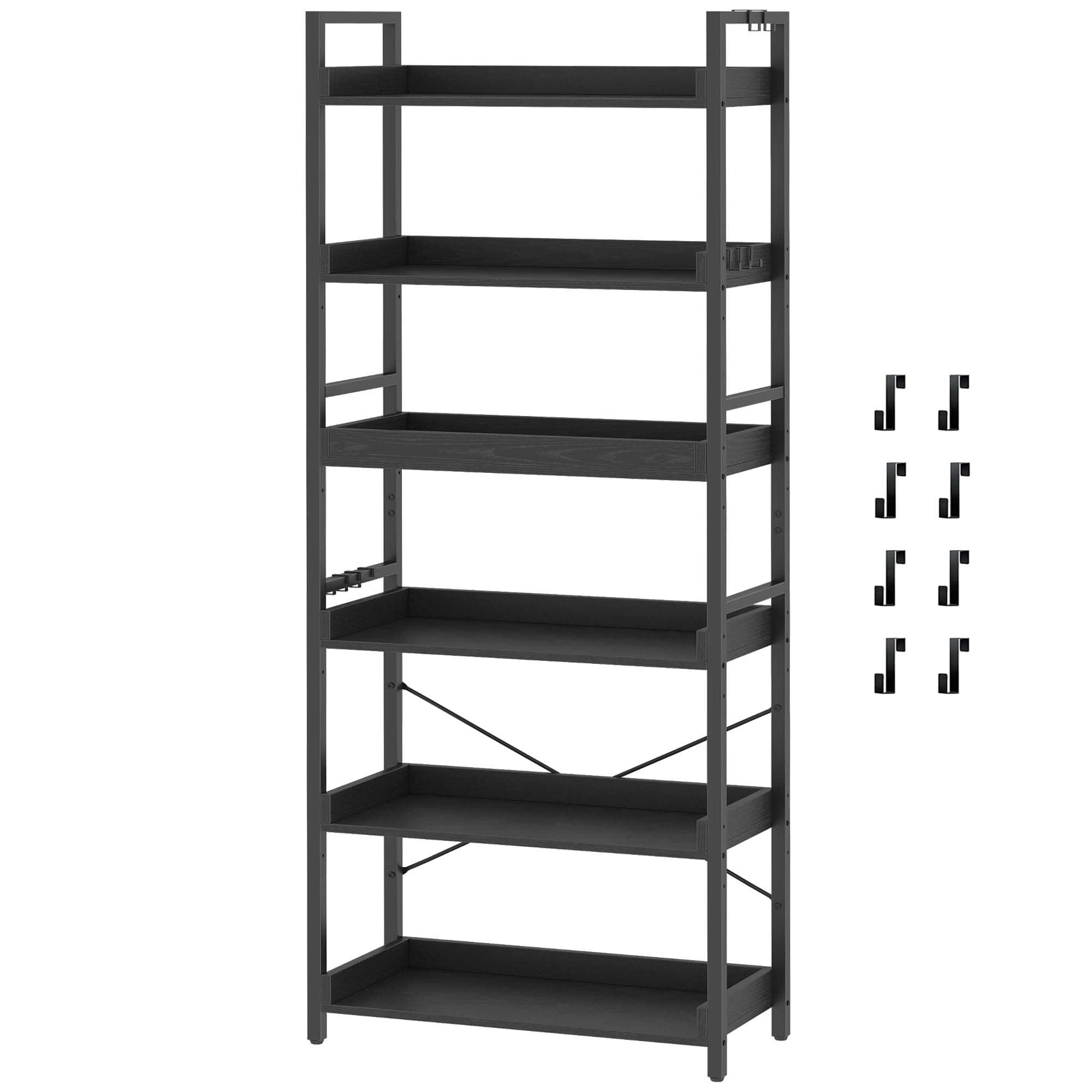 Bookshelf, Adjustable Industrial Bookcase, Vertical Tall Book Shelf, Wood and Black Metal Open Bookshelves for Home Office, Living Room, Bedroom (Black, 6-Tier (60cm W x 178cm H))