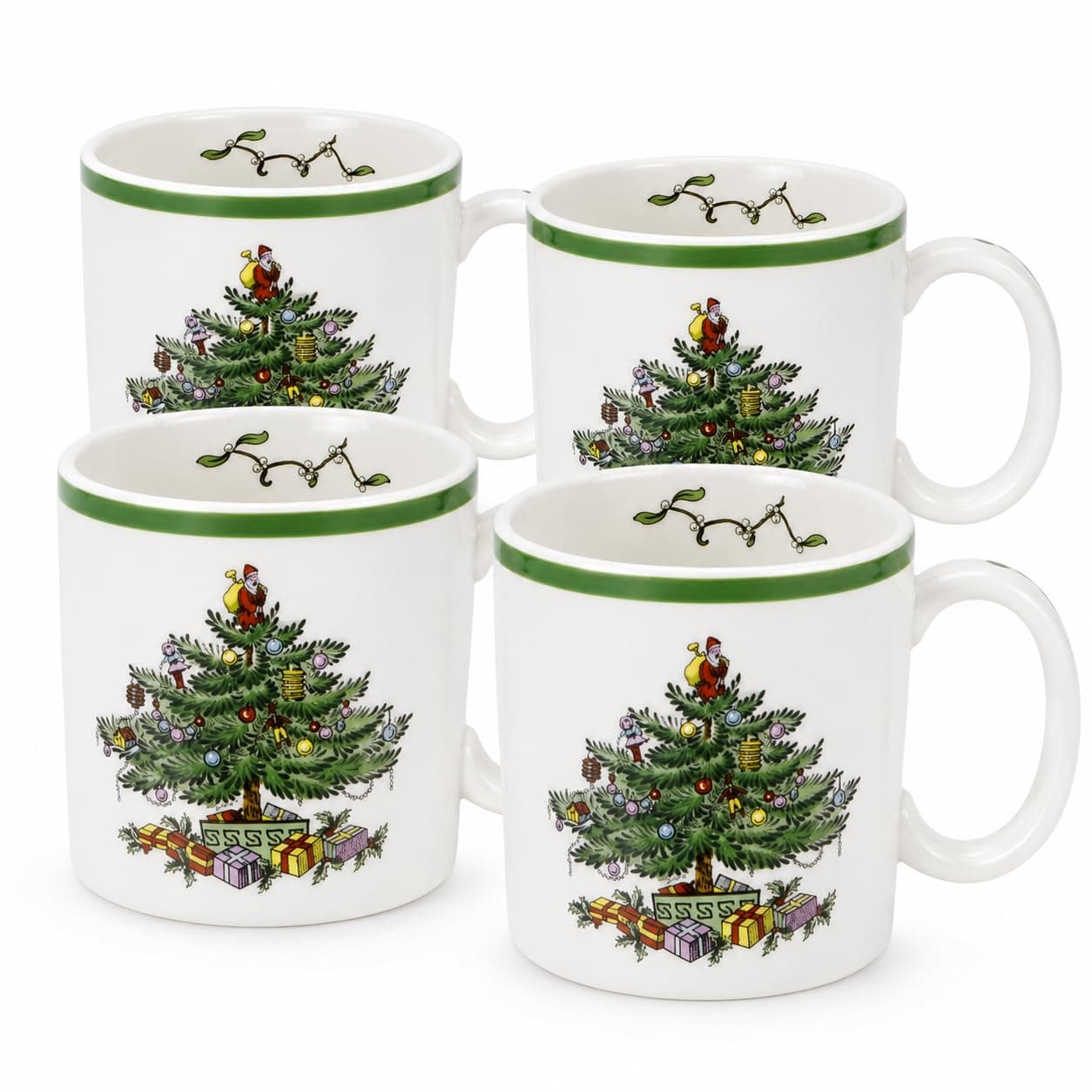 Spode Christmas Tree Collection Mug, set of 4, 9-Ounce Capacity, Holiday Coffee Mugs, Cup for Tea, Hot Cocoa, and Coffee, Dishwasher and Microwave Safe