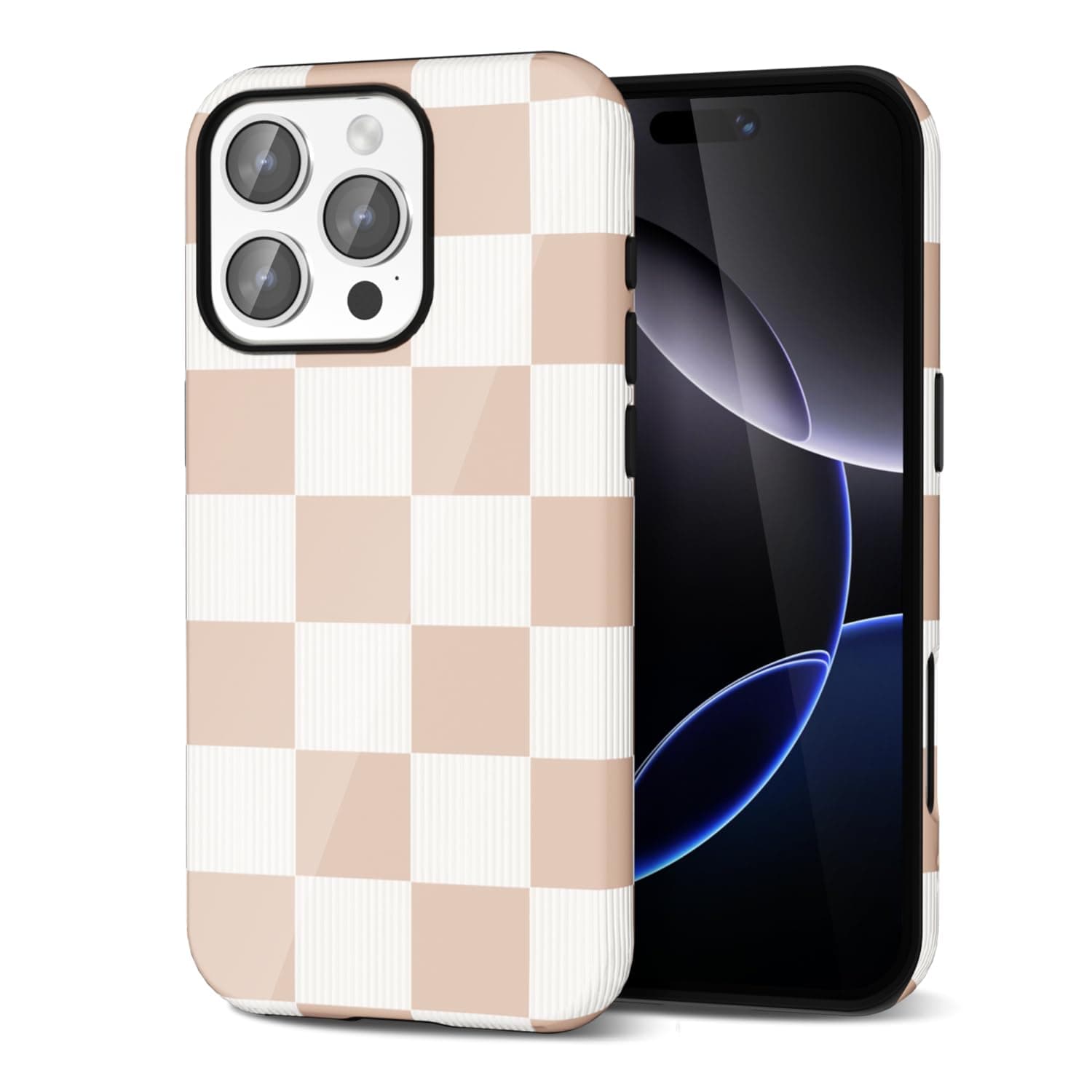 Svanove for iPhone 16 Pro Max Case Checkered Checkered Pattern, Colorful Checkerboard Design Cute for Women Girl, Brown Fall