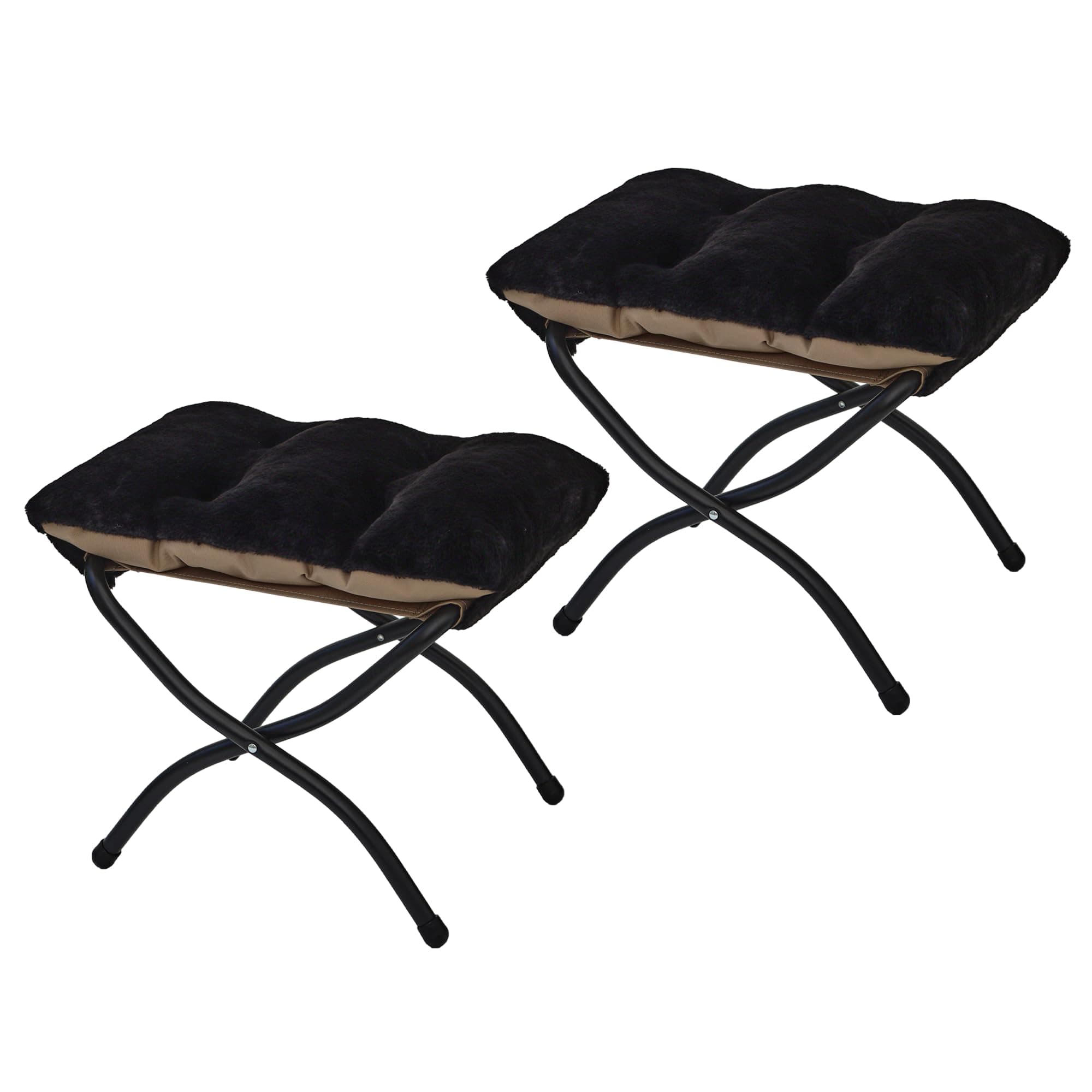 Mordchil HF 15"(H) Folding Ottoman, Set of 2, Foldable Footrest Stool, Small Foot Stool for Couch, Collapsible Foot Rest Ottoman for Sofa, Accent Padded Ottomans for Living Room, Bedroom, Black