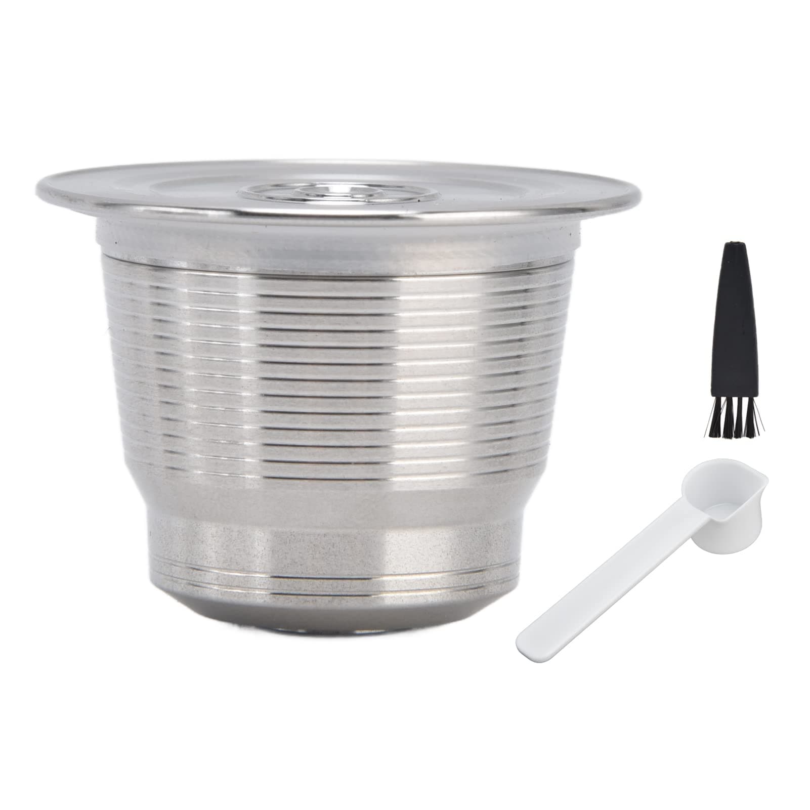 Stainless Steel Refillable Coffee Capsule, Reusable Filter for Machine, Compatible with Most, Includes Brush and Spoon for Easy Cleaning
