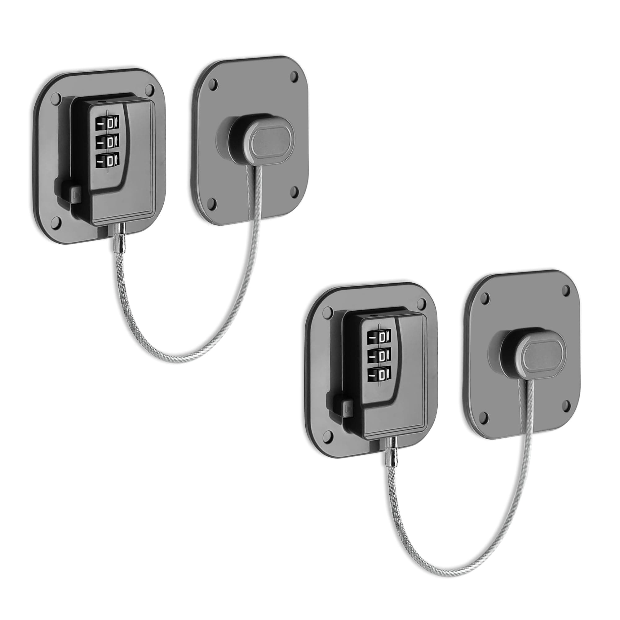 Child Proof Refrigerator Lock - Heavy Duty Fridge & Freezer Safety Latch for Babies & Toddlers, Easy Install Kitchen Cabinet Lock (Grey, 2)