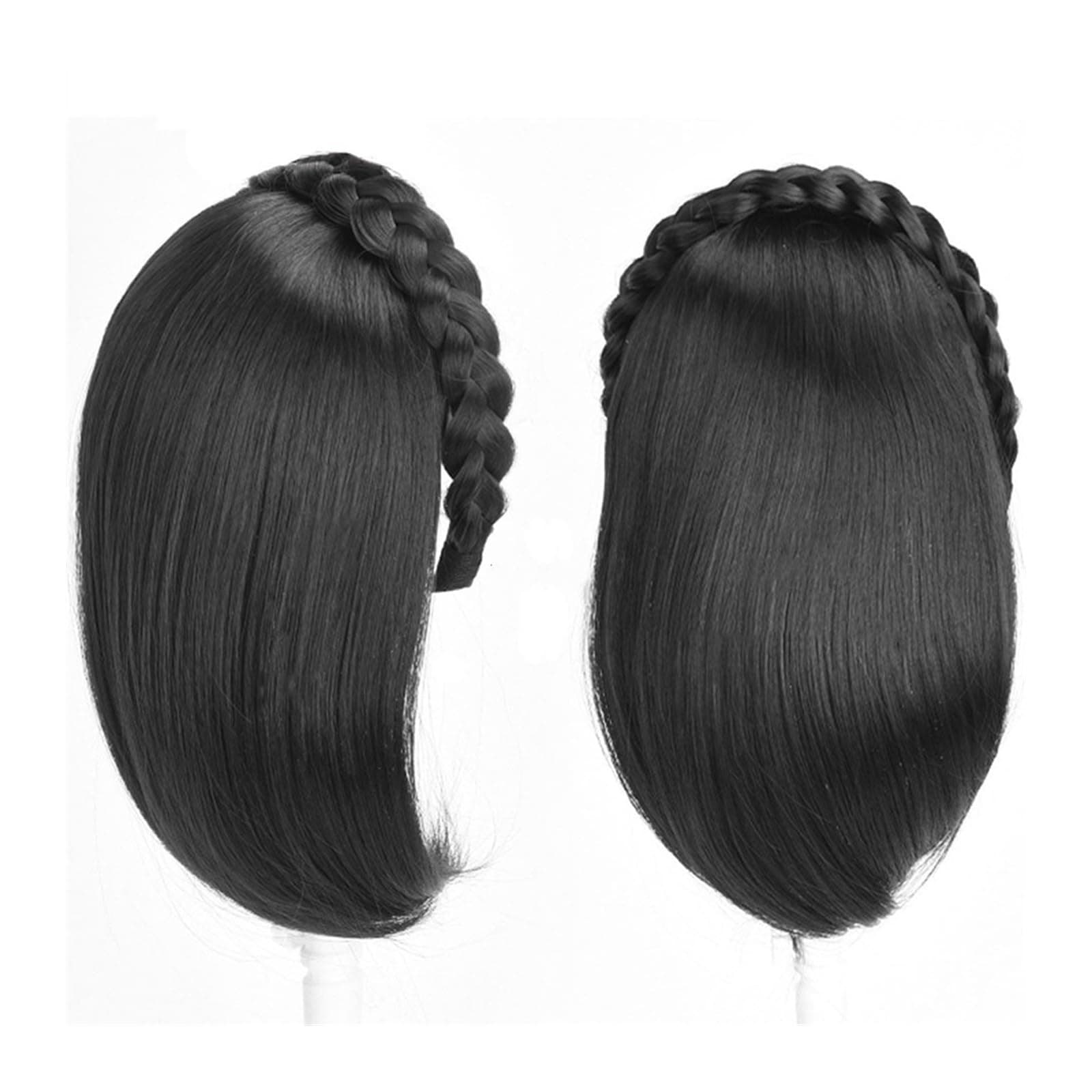 12" Hand Made Twist Braid Headband Curly Hair Topper Synthetic Hair Pieces Clip In One Piece Hair Extensions for Women with Thinning Hair (Color : Natural Black)