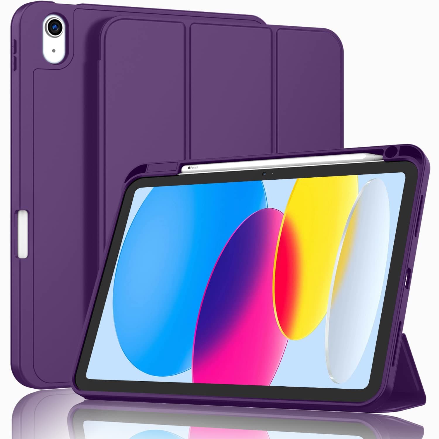 ZryXal iPad (A16) Case/iPad 10th Generation Case [11-Inch 2025/10.9 Inch 2022] with Pencil Holder, Smart Cover with Soft TPU Back [Support Auto Wake/Sleep] (Dark Purple)