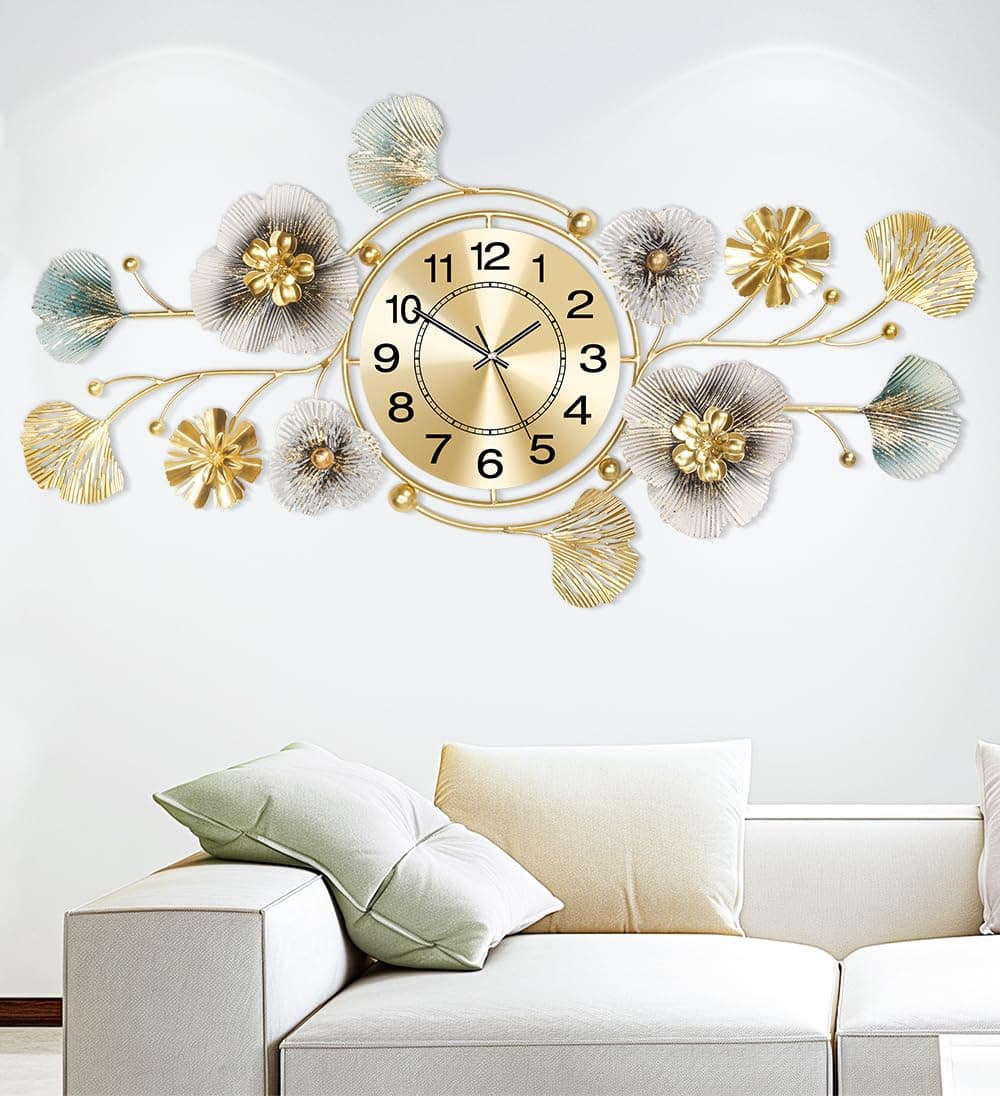 Blissio Wall Clock,Clocks for Living Room,3D Ginkgo Flower and Leaf Design,Silent Clock,Can Be Hung Vertically or Horizontally,for Bedroom,Kitchen,Office Wall Decor (83CM)