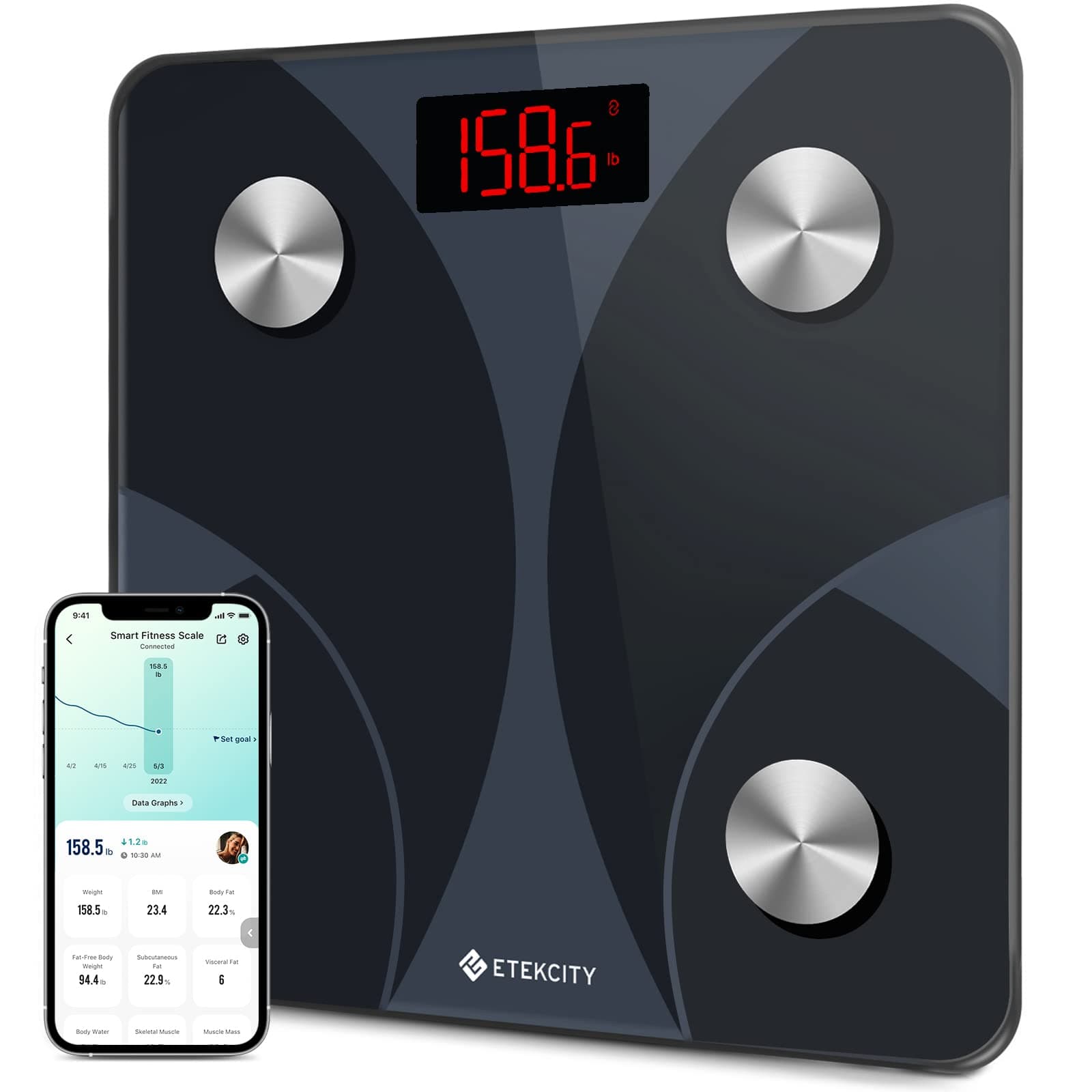 Etekcity Smart Digital Scale for Body Weight and Fat Percentage, 400lb