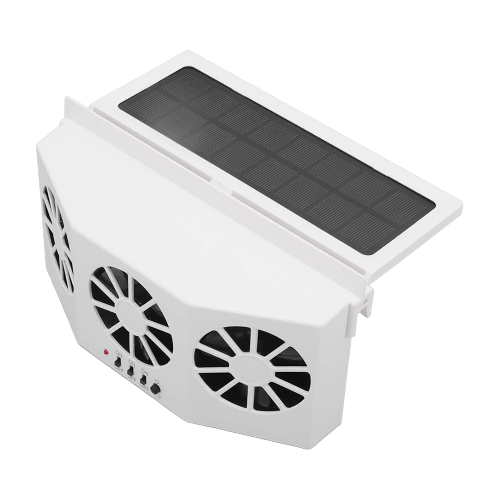 KIMISS Solar Powered Car Cooler with 3 Fans - Energy Efficient Exhaust Ventilation Fan for Car Cooling and Odor Removal - Large Angle Design, Easy Install, White