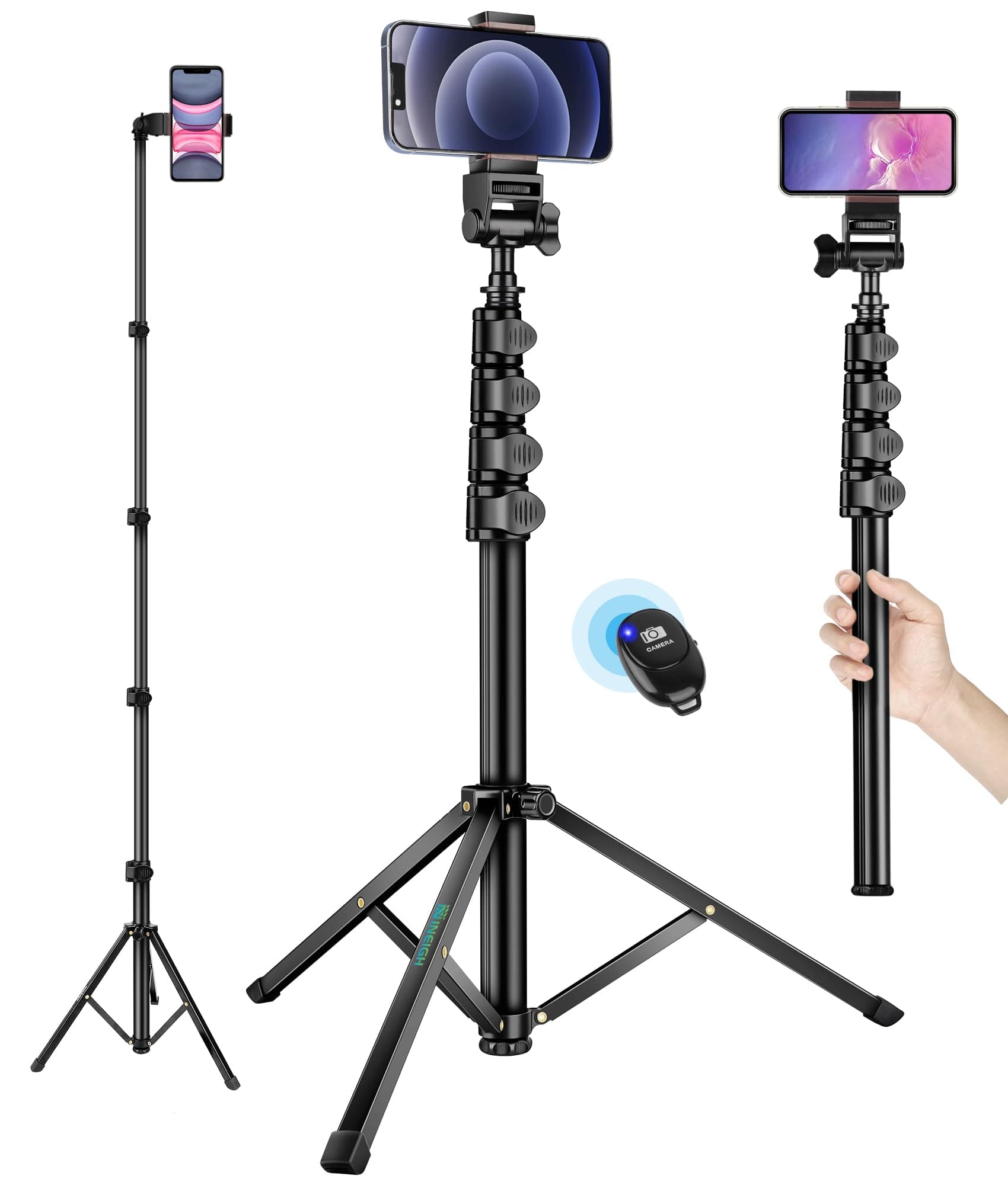 Phone Tripod, 70" Selfie Stick Tripod Stand Cell Phone Tripods with Remote Phone Holder Carry Bag, Aluminum Alloy Selfie Stick Tripod, Compatible with iPhone Samsung GoPro Smartphone