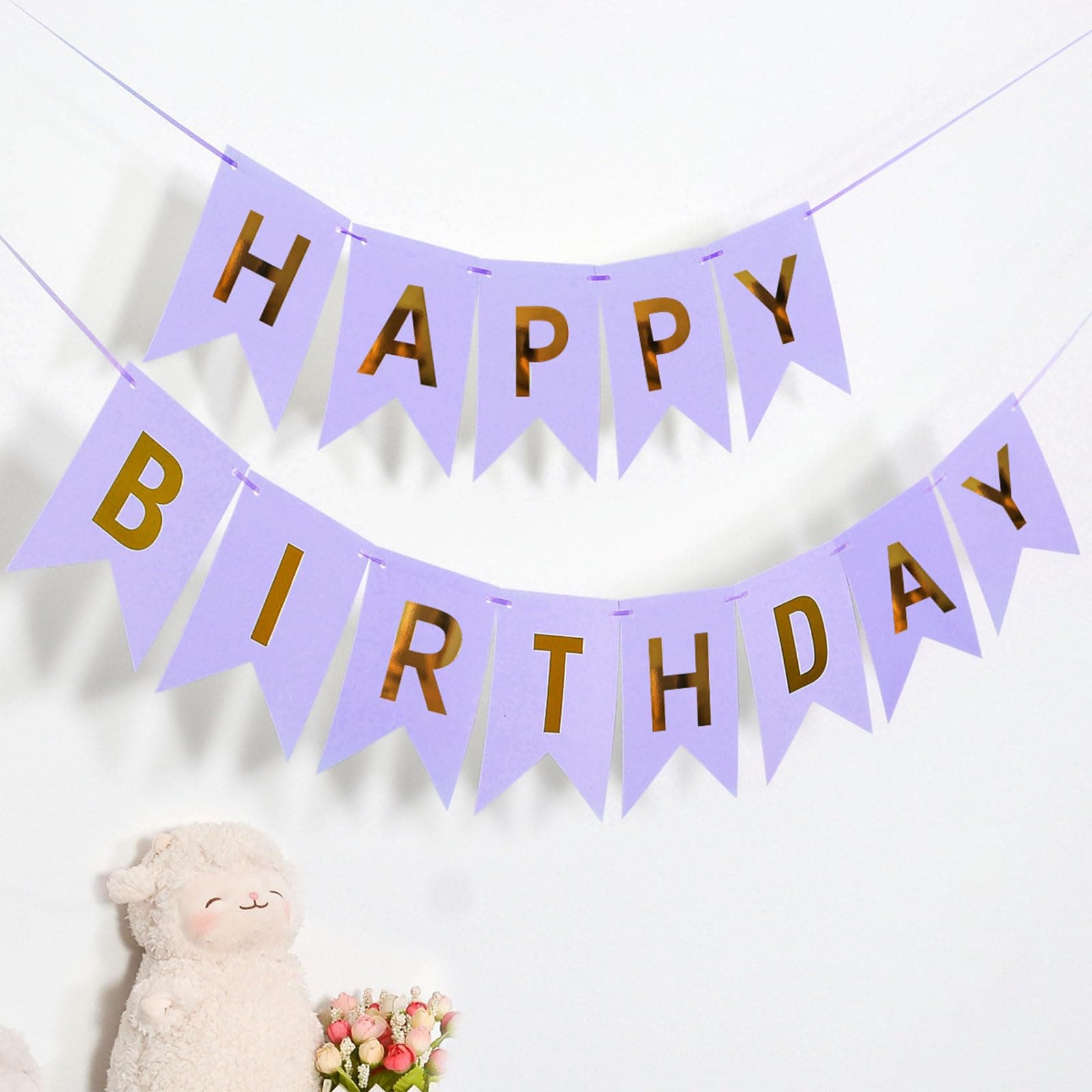 Purple Gold Happy Birthday Banner, Adult Birthday Party Background Decoration Supplies, Girls, Boys and Women Party Hanging