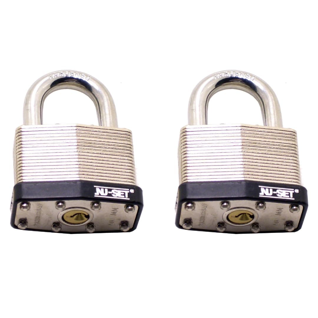 NUSET 2" Laminated Hardend Shackle Padlock-Pin Tumber Double Locking with Rubber Bumper, Keyed Alike, Set of 2