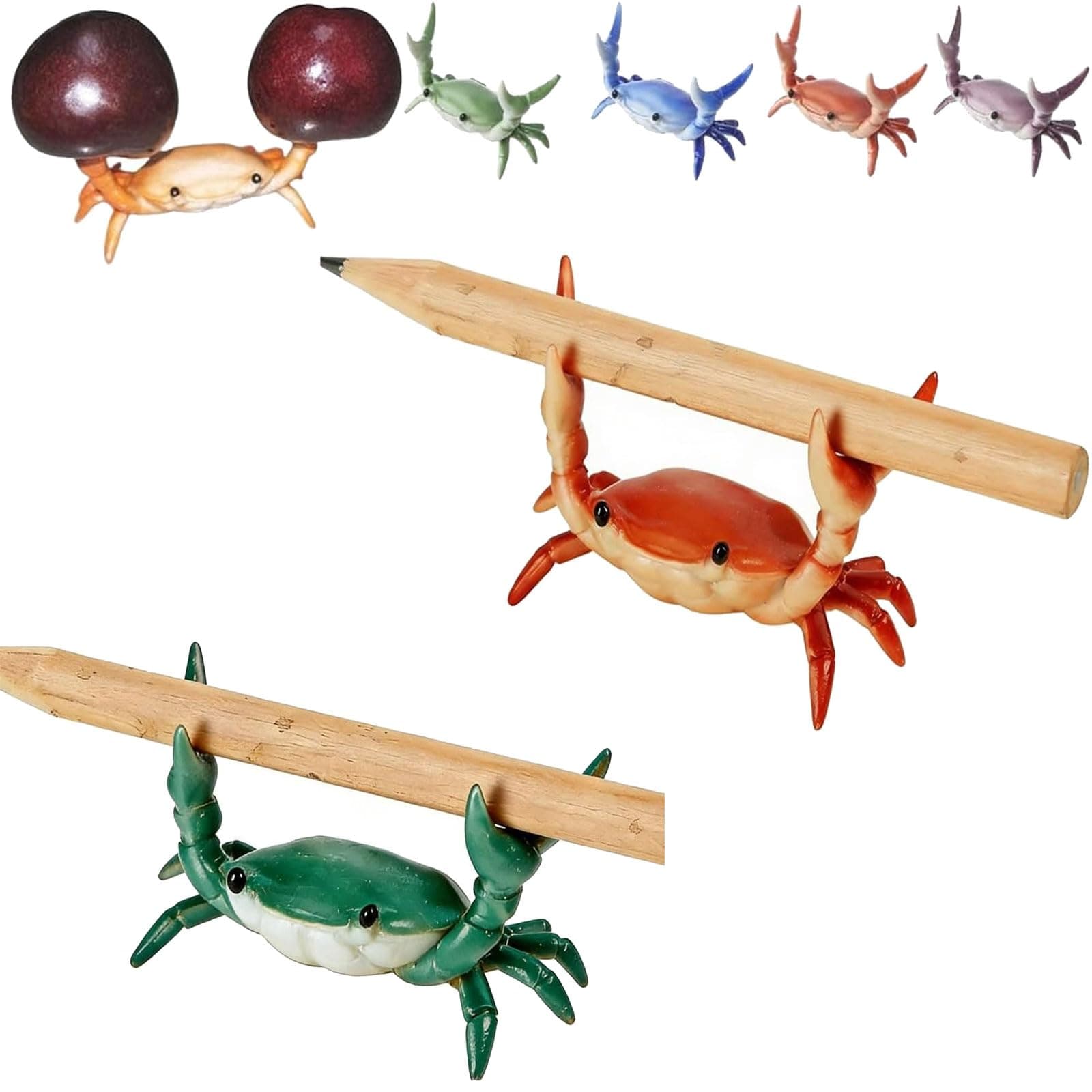 GFTHKL Crab-Shaped Pen Holder, Creative Weightlifting Crabs Design, Desk Organizer for Office and Home (Set B)