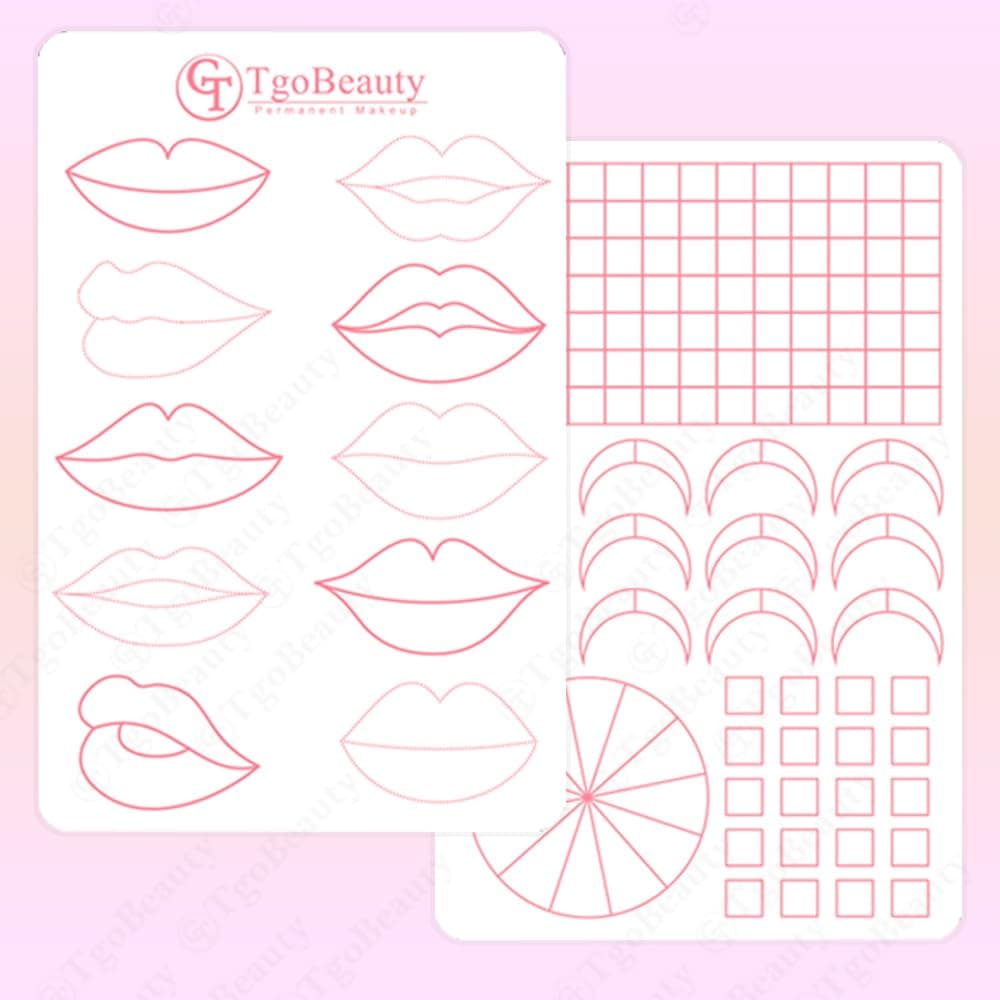 TgoBeauty Realistic Silicone Lip Training Pad with 10 Different Lip Shapes Lip Embroidery Practice Skin for Permanent Makeup (1pc White Pad with Pink Outline)