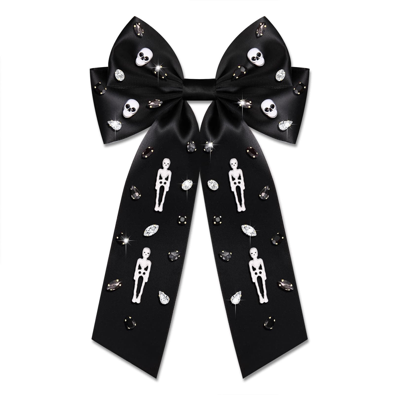 Vokone Halloween Skeleton Hair Bows Clip - Black, Spooky Cartoon Pattern - 1 Count (Pack of 1) - Women & Girls - Gothic Style - Halloween Occasion
