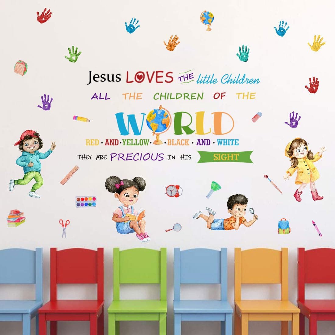 YIMEHDAN Jesus Loves The Little Children Equality Bible Verses Wall Decals
