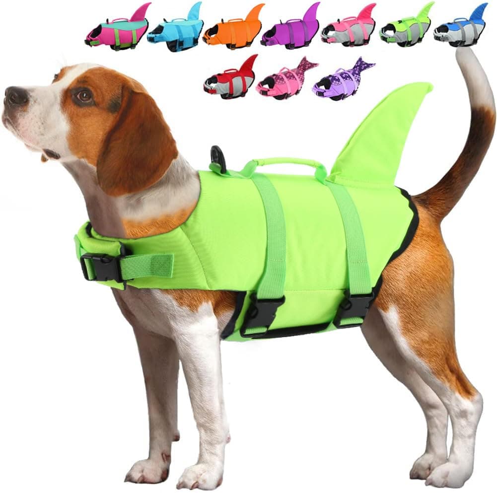 EMUST Dog Life Vest, Dog Life Jacket for Small, Middle, Large Dogs with Rescue Handle Pet Flotation Vest Safety Lifesaver for Swimming Pool Beach Boating, (S,SolidGreen)